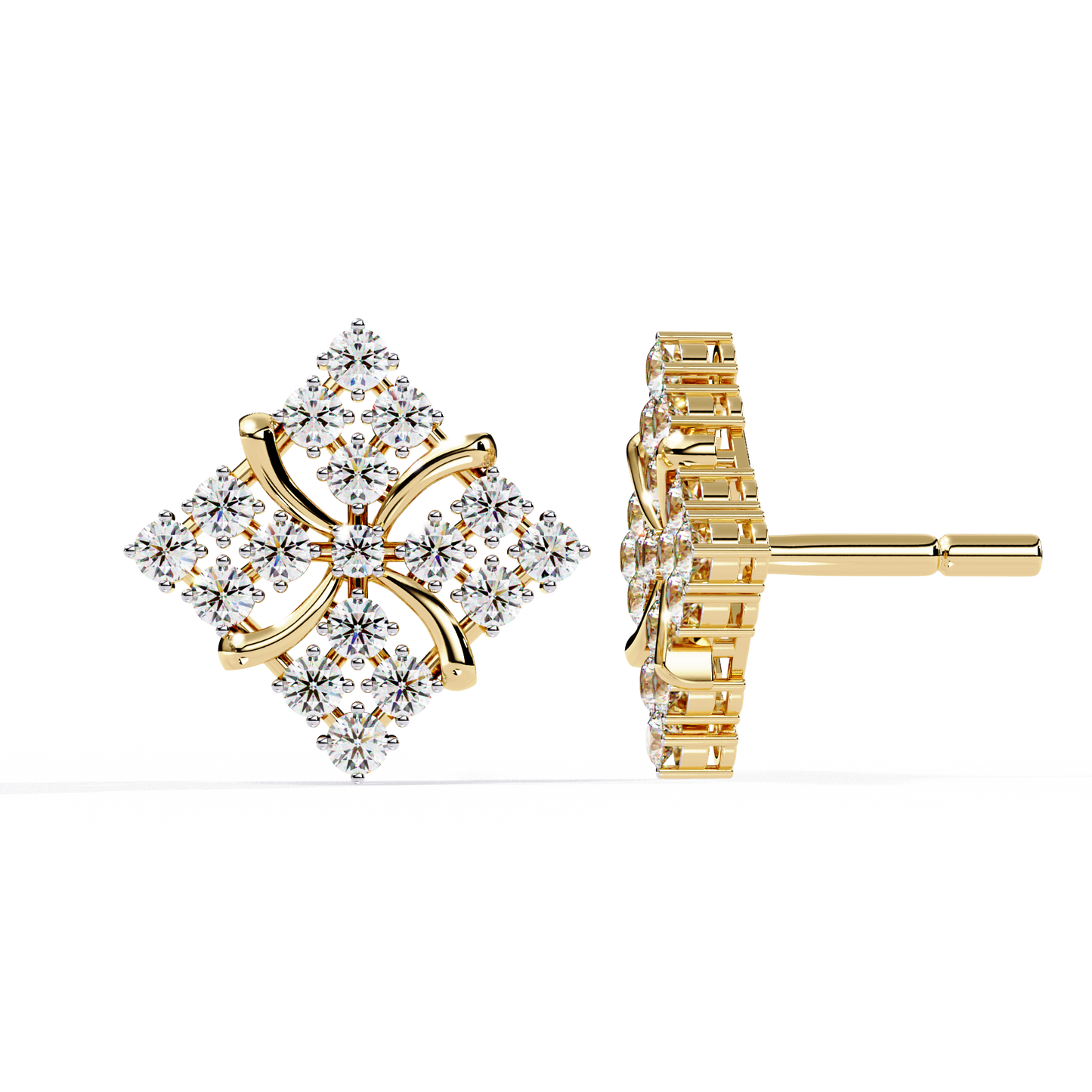 Florence Bloom – Cluster Diamond Stud Earrings in 14K Gold