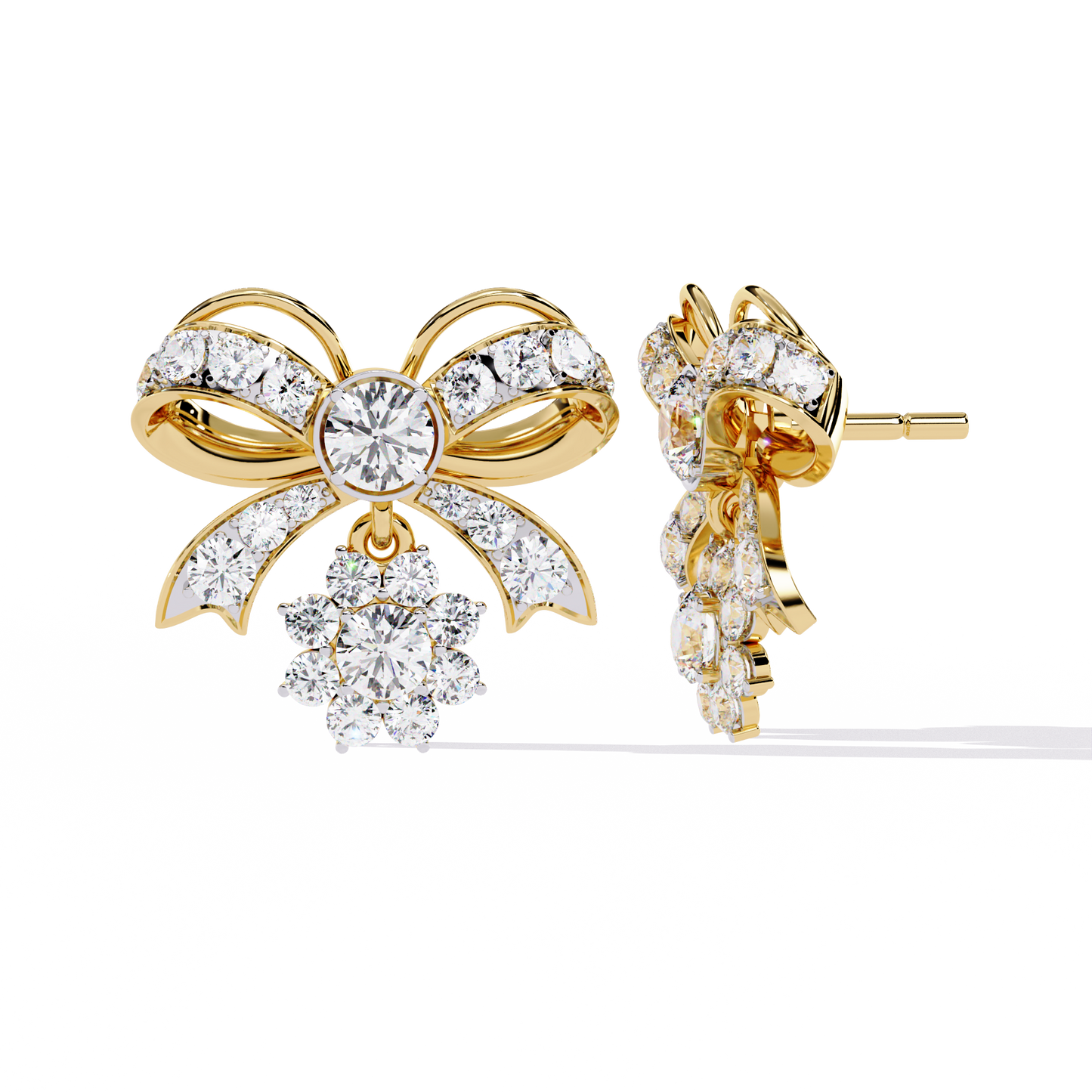 Belle Bow – Diamond Ribbon Motif Earrings in 14K Gold