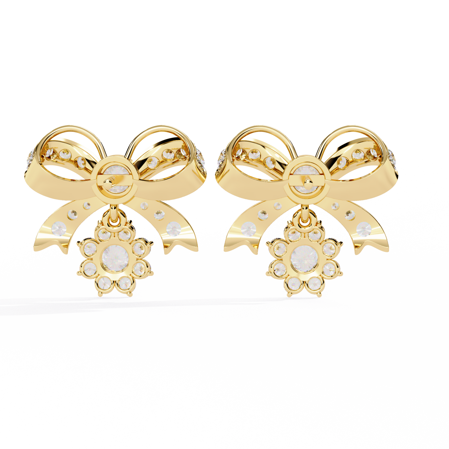 Belle Bow – Diamond Ribbon Motif Earrings in 14K Gold