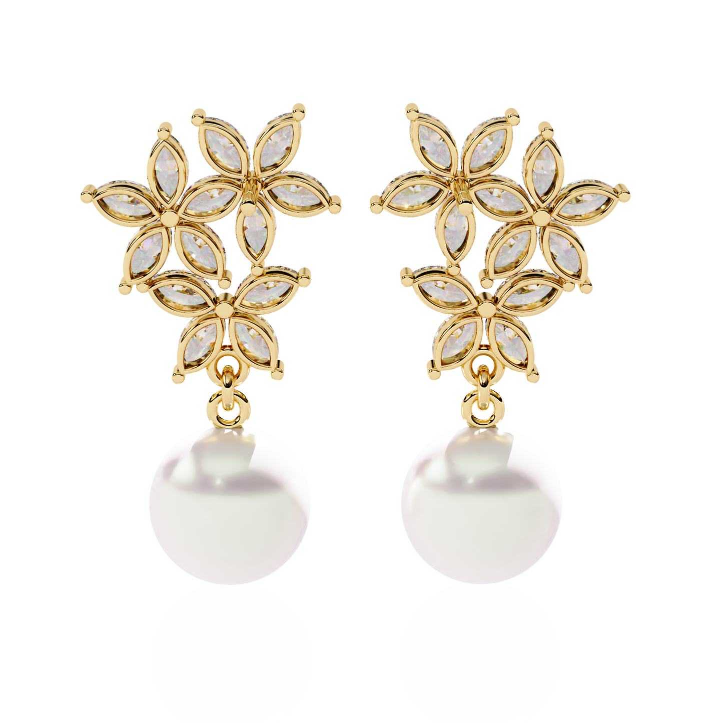 Rosé Fleur – Marquise Diamond & Gemstone Drop Earrings in 14K Gold