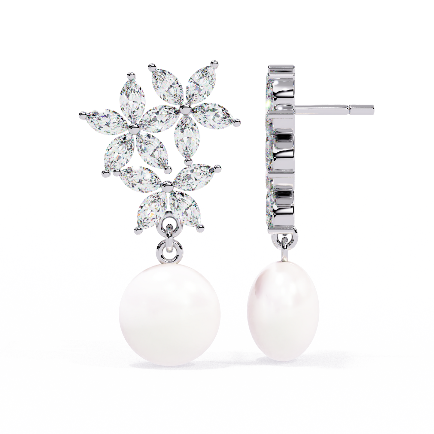 Rosé Fleur – Marquise Lab Diamond & Gemstone Drop Earrings in 14K Gold