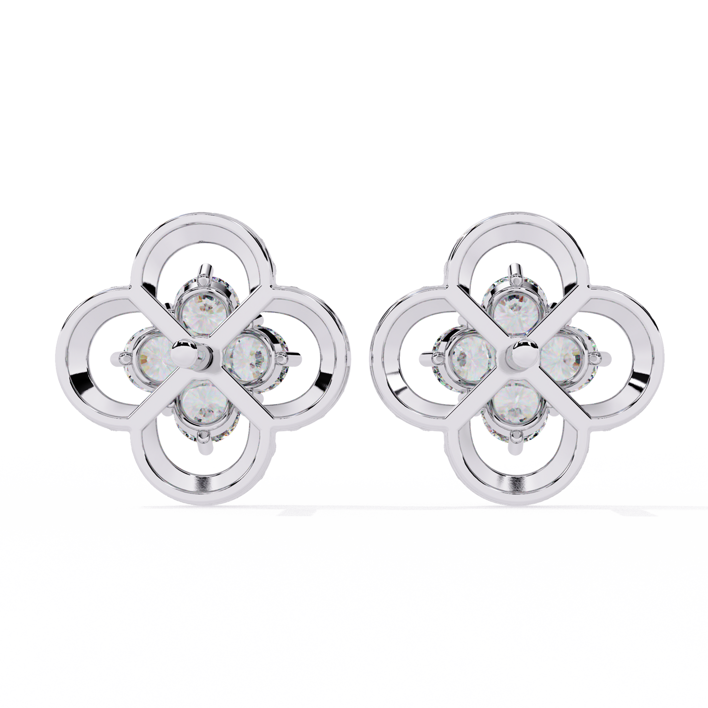 Ornate Clover – Lab Diamond Stud Earrings with Beaded Gold Detail in 14K