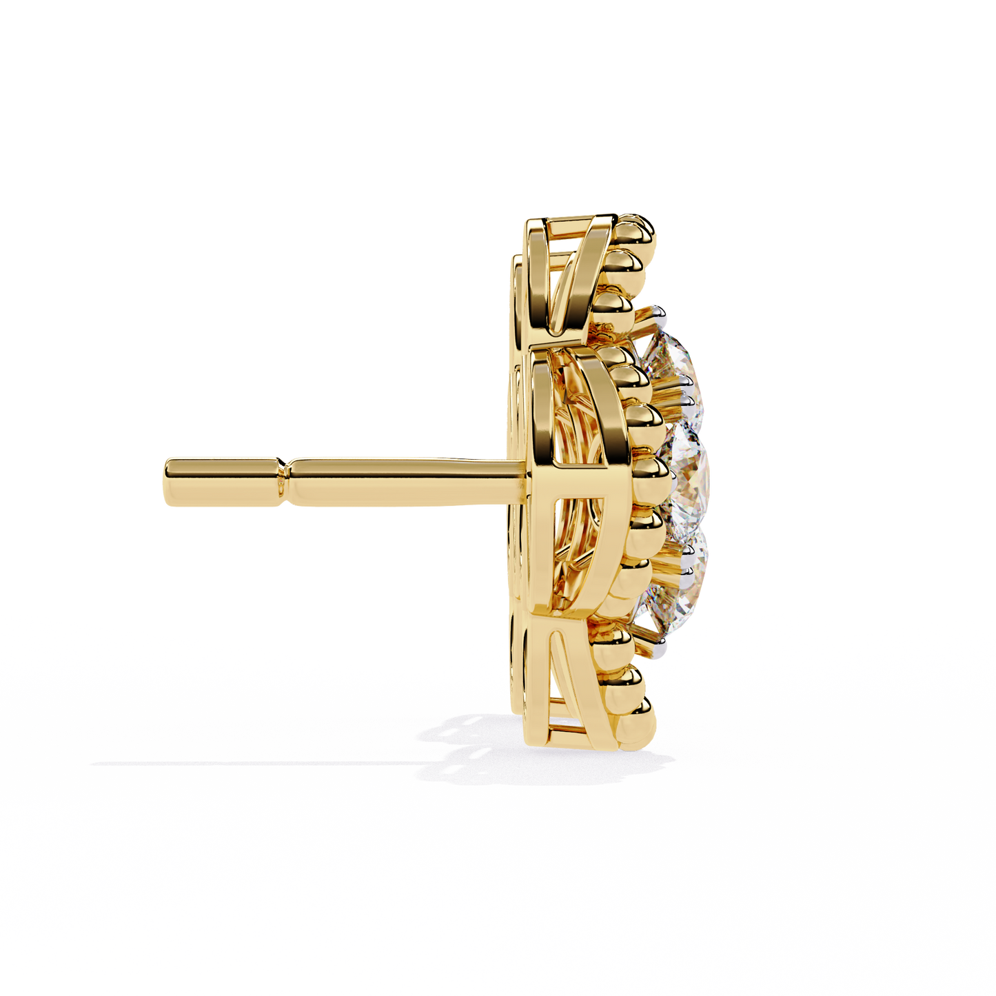 Ornate Clover – Lab Diamond Stud Earrings with Beaded Gold Detail in 14K