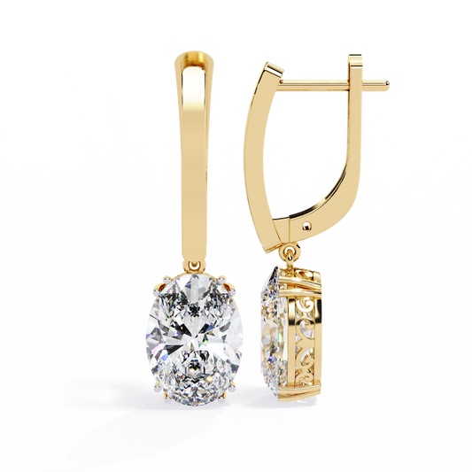 Soleil Drop – Oval Solitaire Diamond Earrings in 14K Gold