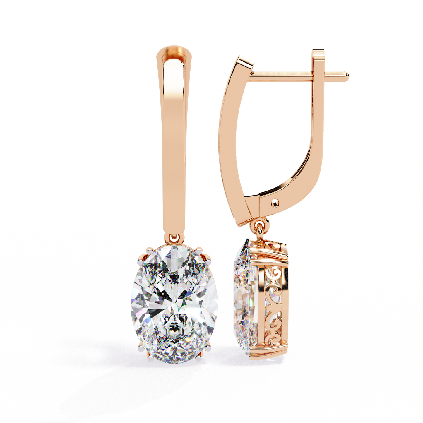 Soleil Drop – Oval Solitaire Lab Diamond Earrings in 14K Gold