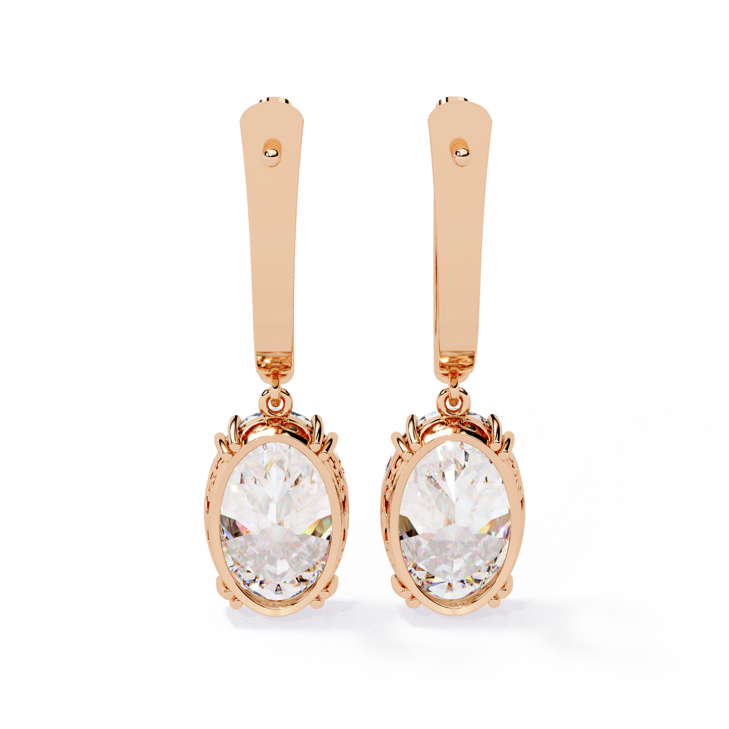 Soleil Drop – Oval Solitaire Diamond Earrings in 14K Gold