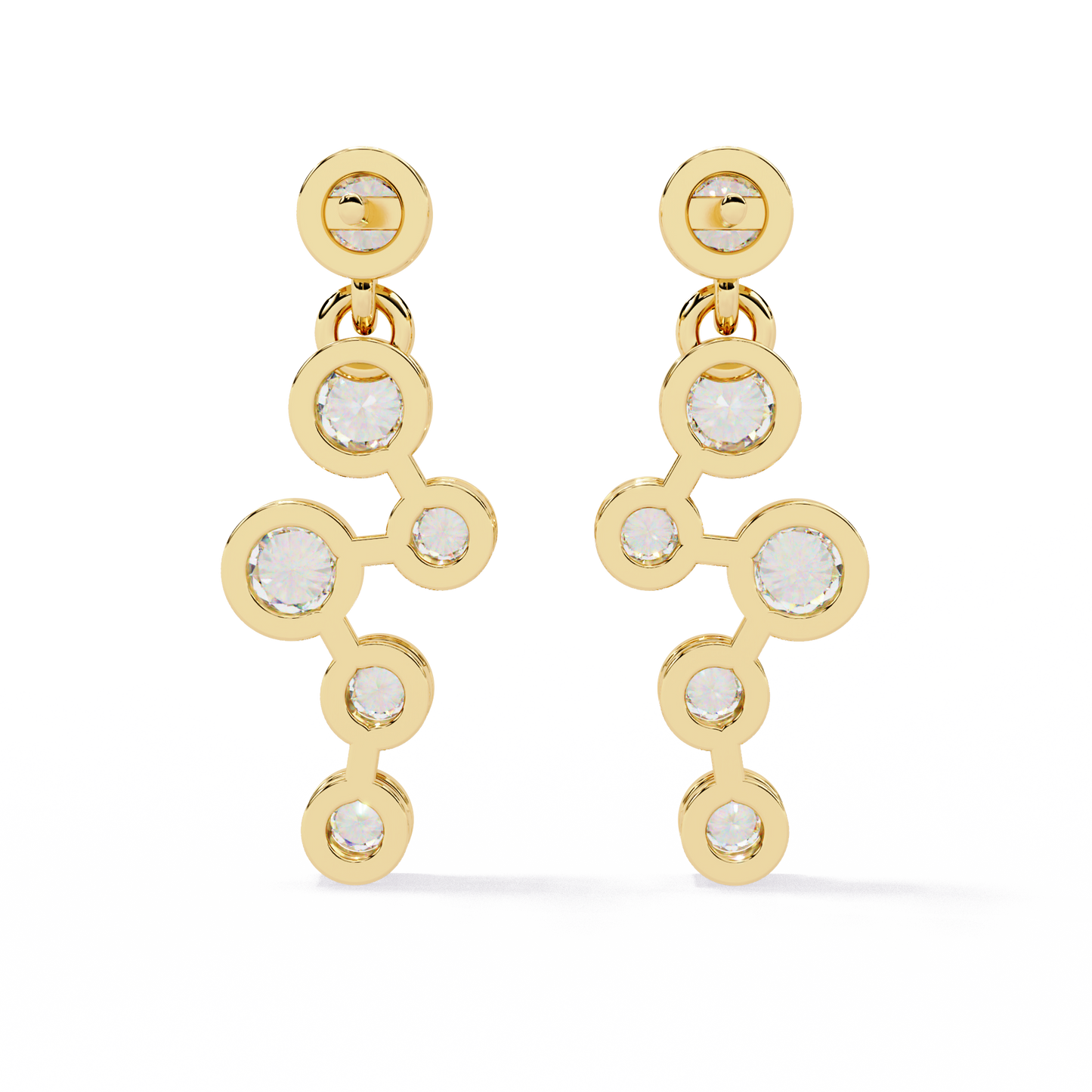 Cascade Dots – Bezel Diamond Linear Earrings in 14K Gold