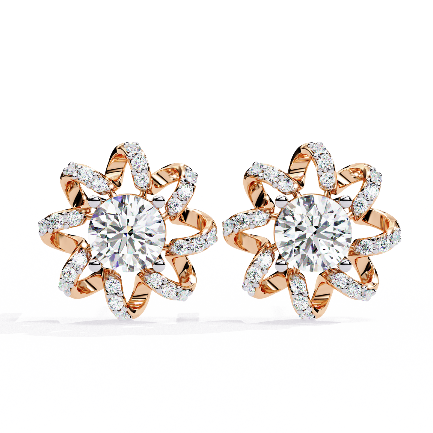 Radiant Bloom – Diamond Floral Halo Studs in 14K Gold