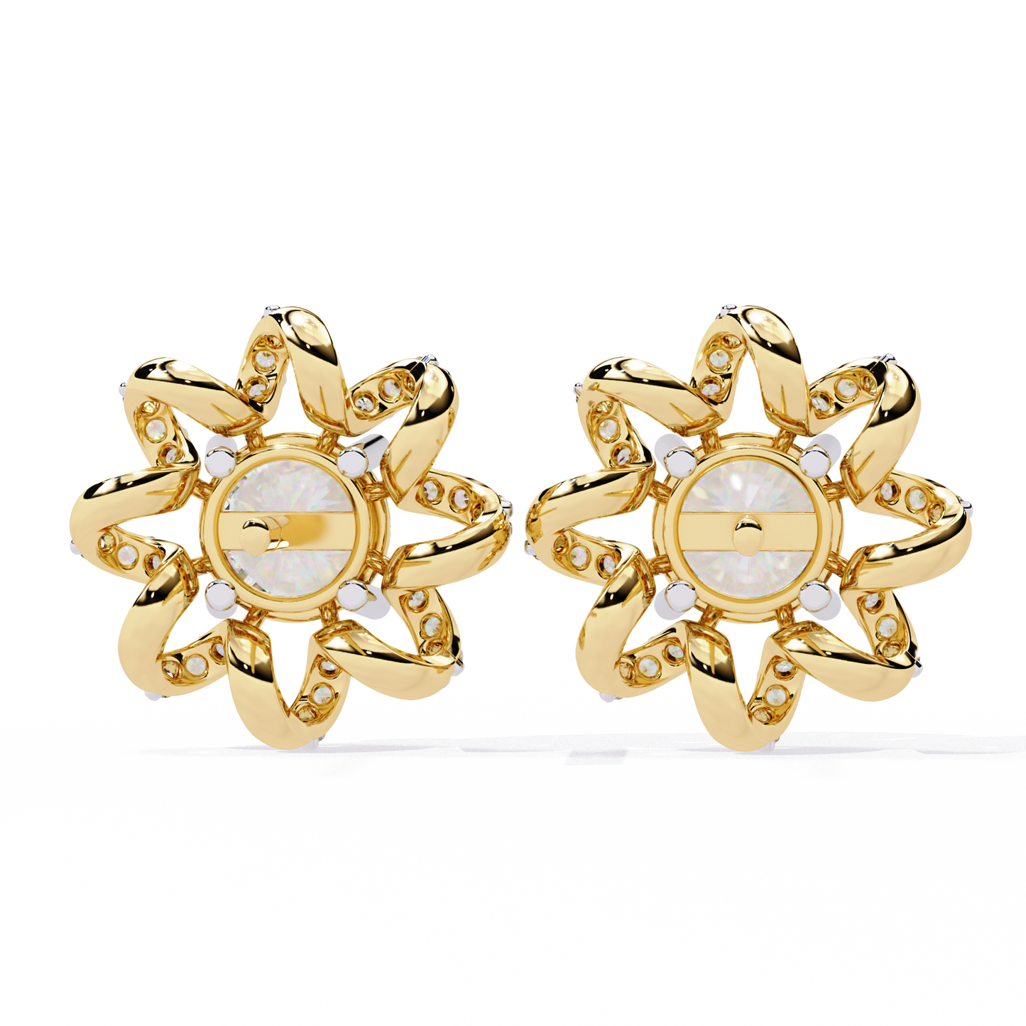 Radiant Bloom – Diamond Floral Halo Studs in 14K Gold