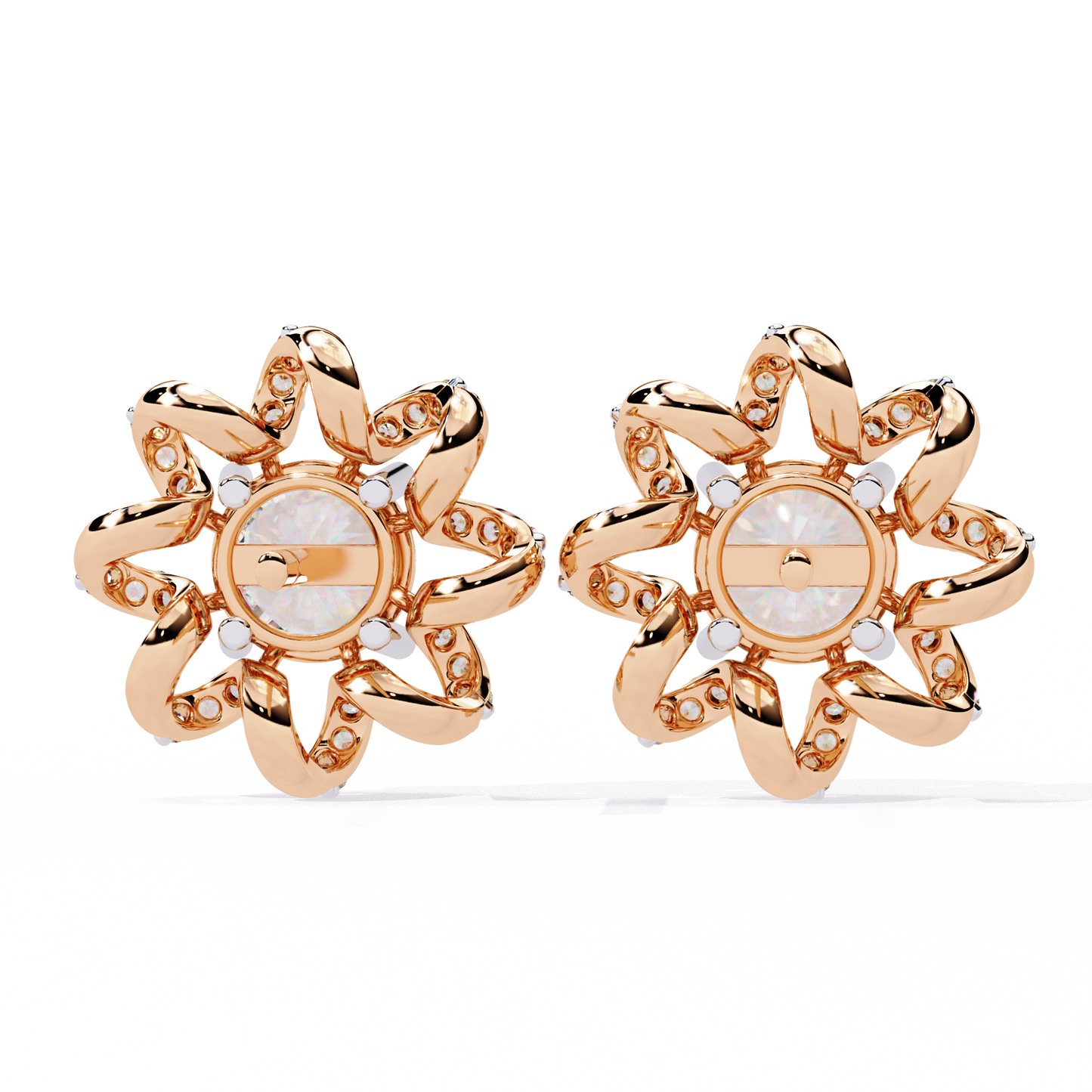 Radiant Bloom – Diamond Floral Halo Studs in 14K Gold