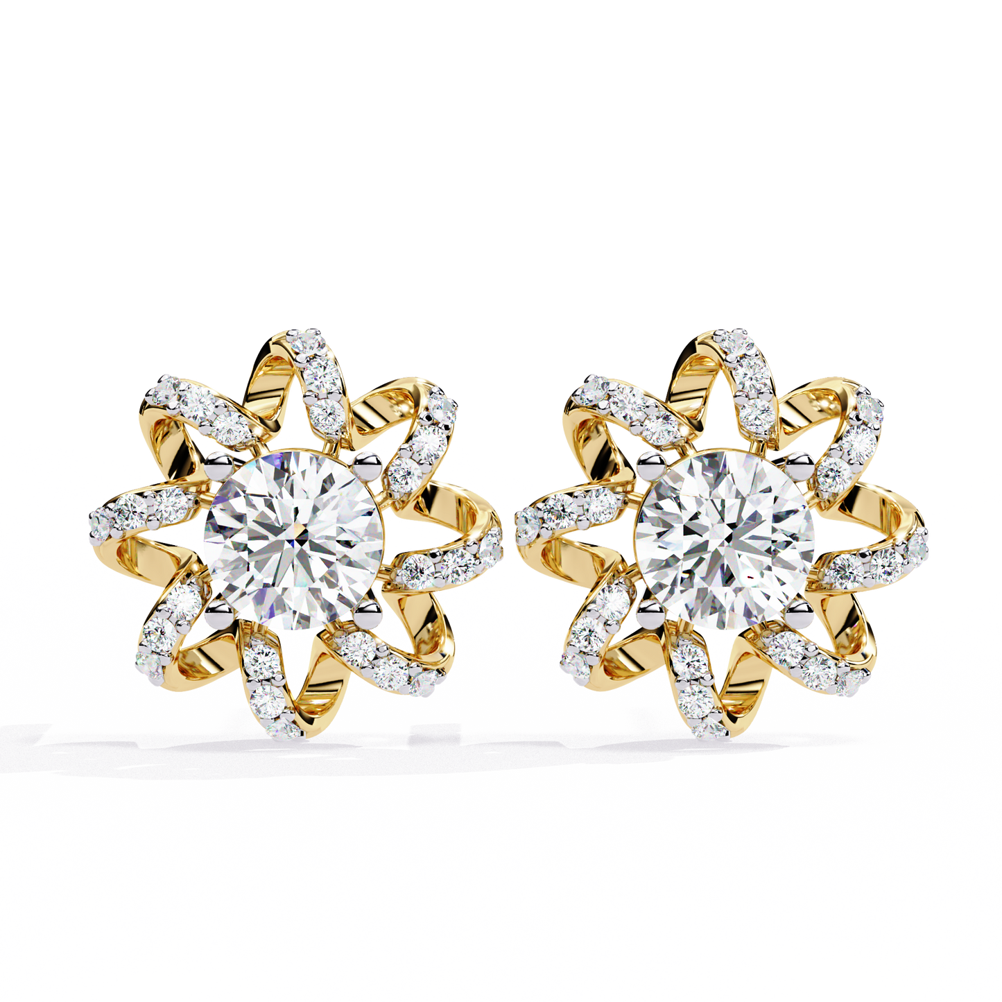 Radiant Bloom – Diamond Floral Halo Studs in 14K Gold