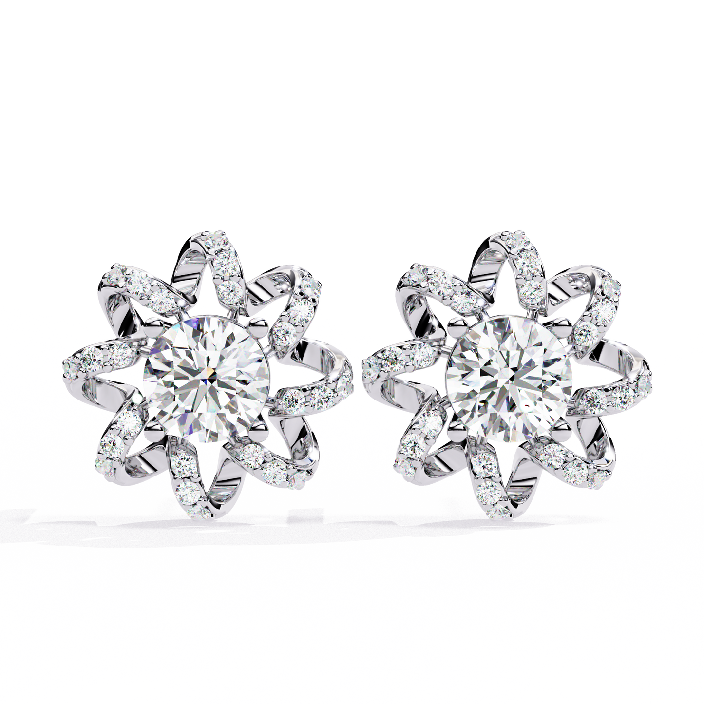 Radiant Bloom – Diamond Floral Halo Studs in 14K Gold