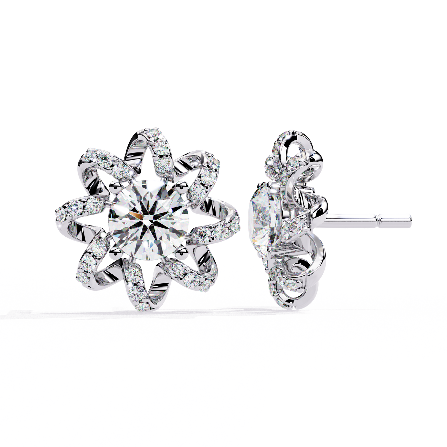 Radiant Bloom – Diamond Floral Halo Studs in 14K Gold