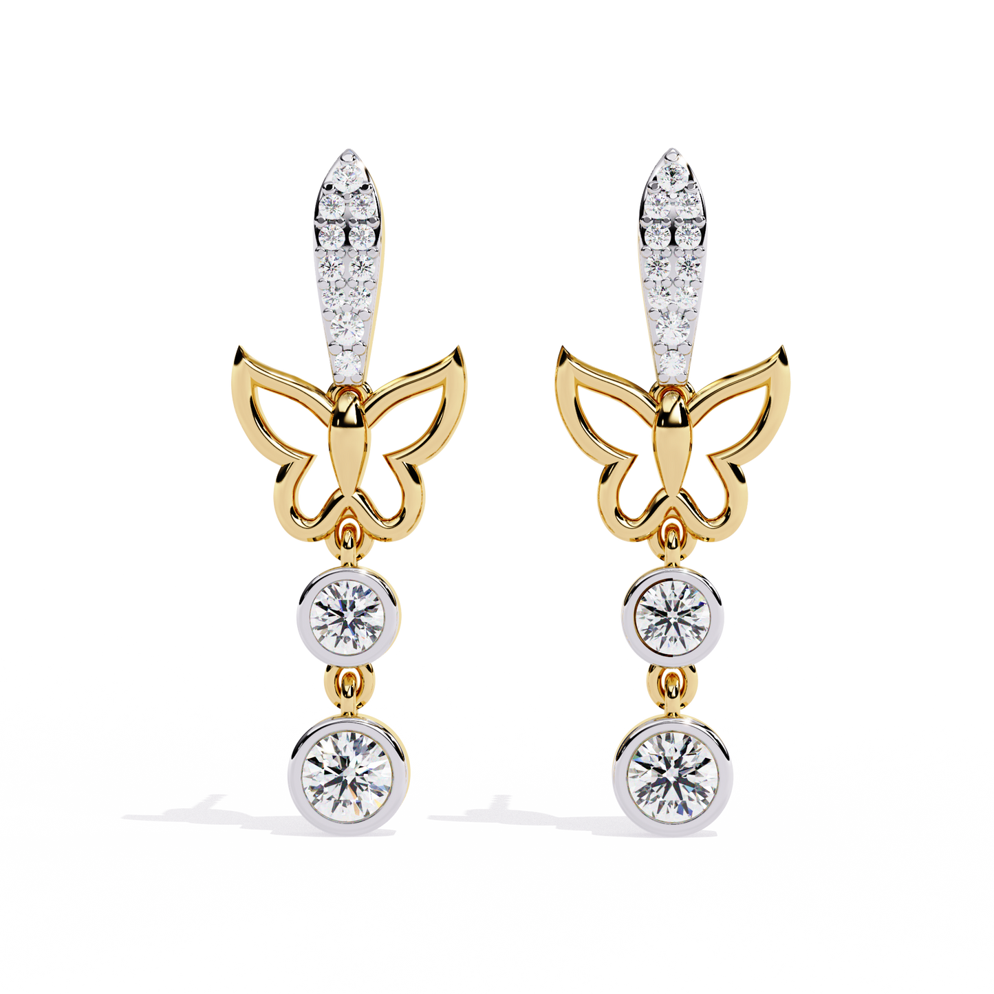 Papillon Drape – Diamond Butterfly Drop Earrings in 14K Gold