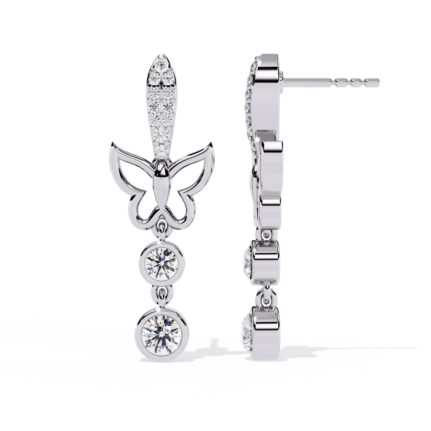 Papillon Drape – Diamond Butterfly Drop Earrings in 14K Gold