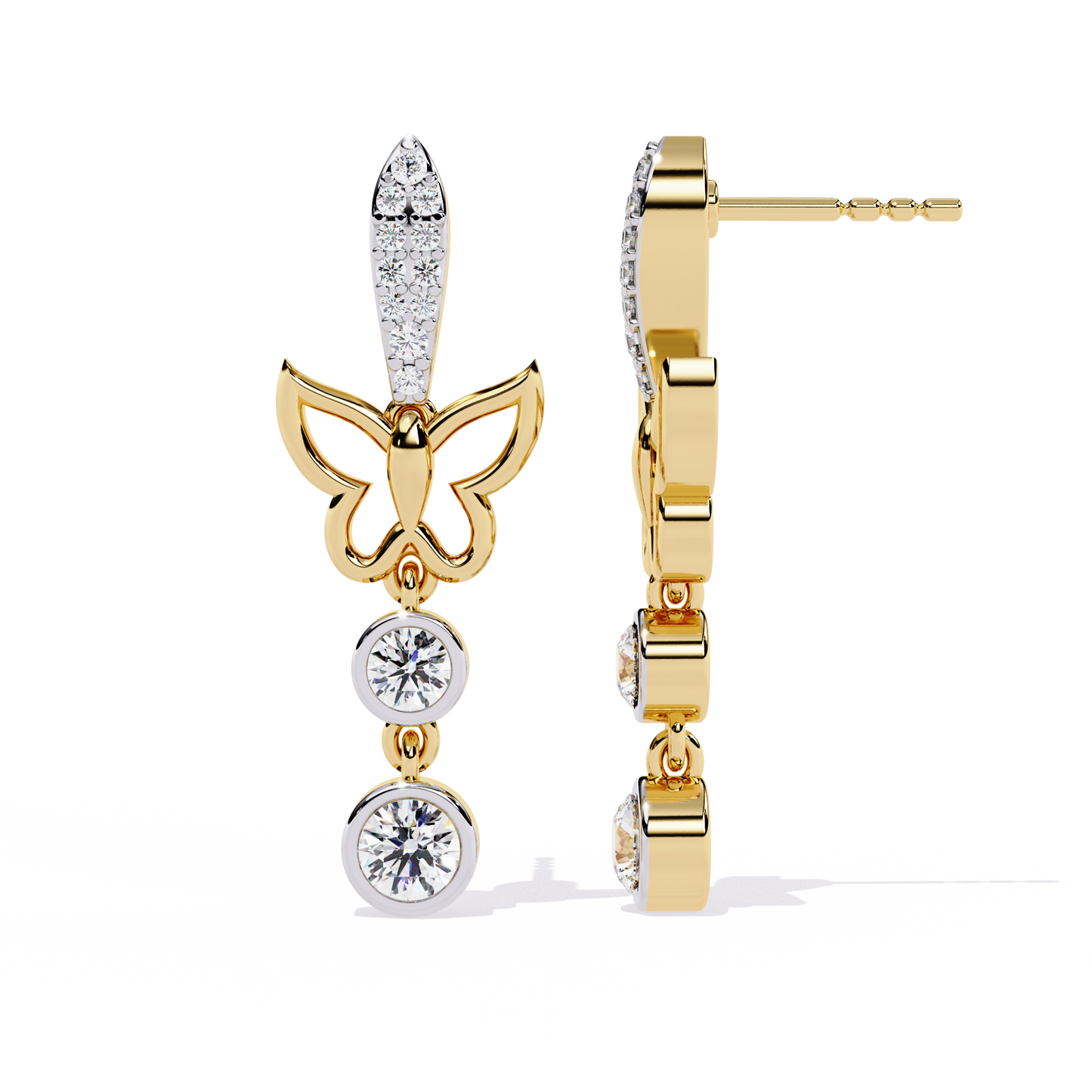 Papillon Drape – Diamond Butterfly Drop Earrings in 14K Gold