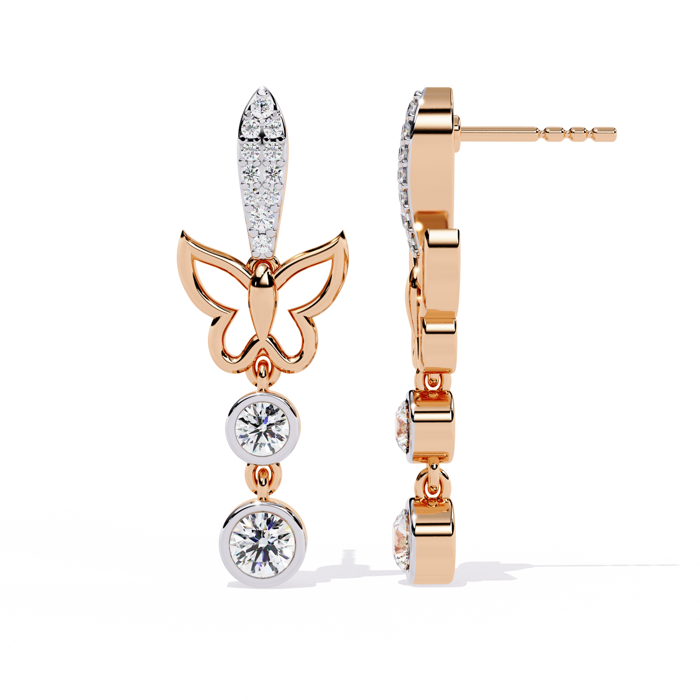Papillon Drape – Diamond Butterfly Drop Earrings in 14K Gold