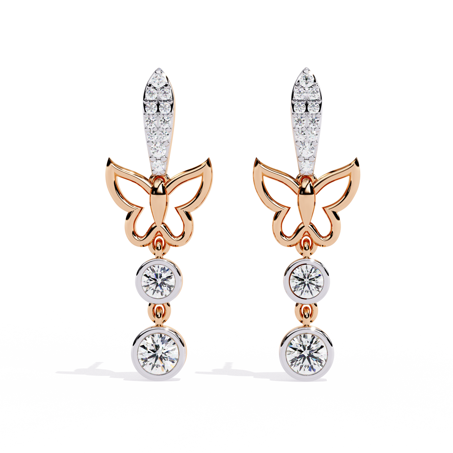 Papillon Drape – Diamond Butterfly Drop Earrings in 14K Gold