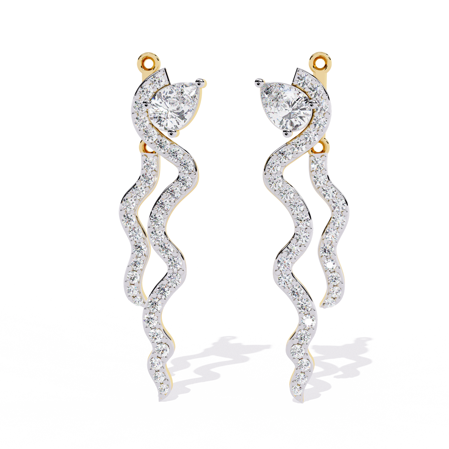 Serpentine Gleam – Pear & Pavé Diamond Drop Earrings in 14K Gold
