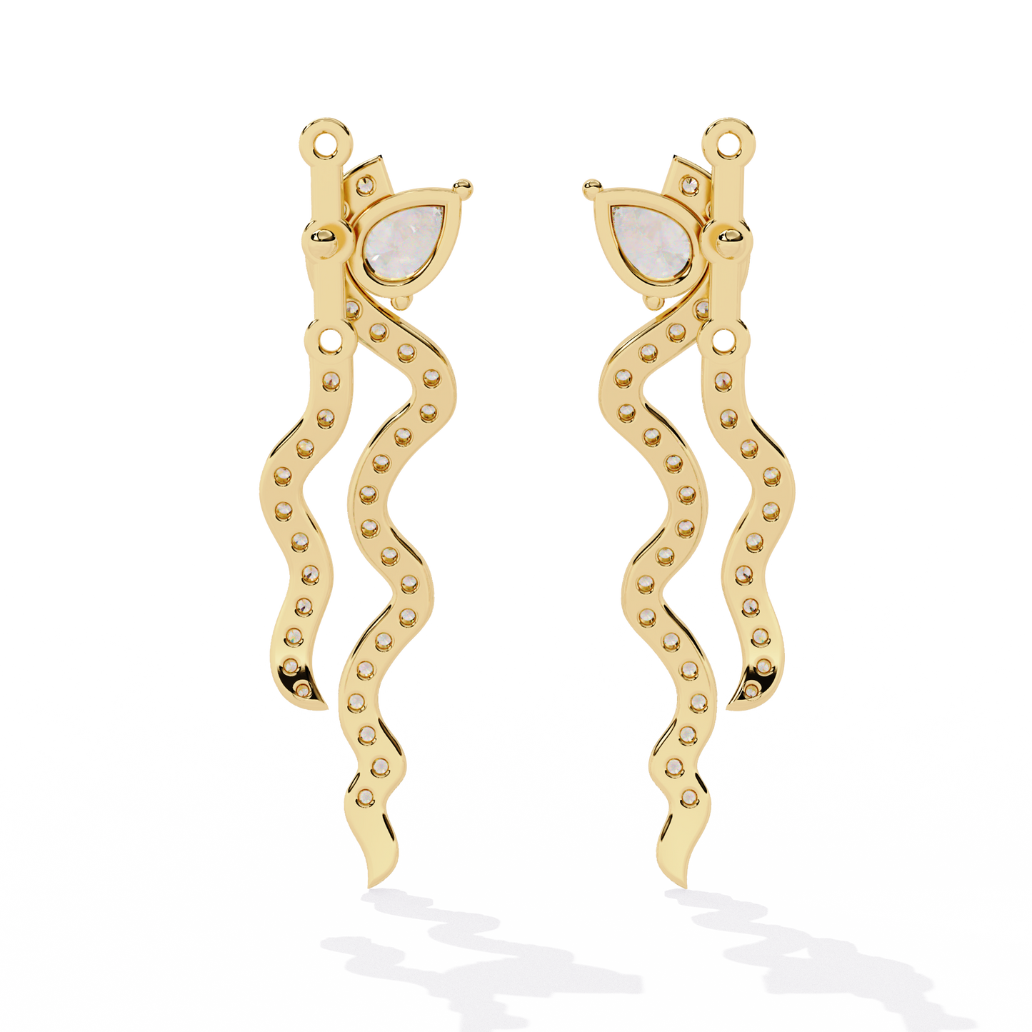 Serpentine Gleam – Pear & Pavé Diamond Drop Earrings in 14K Gold