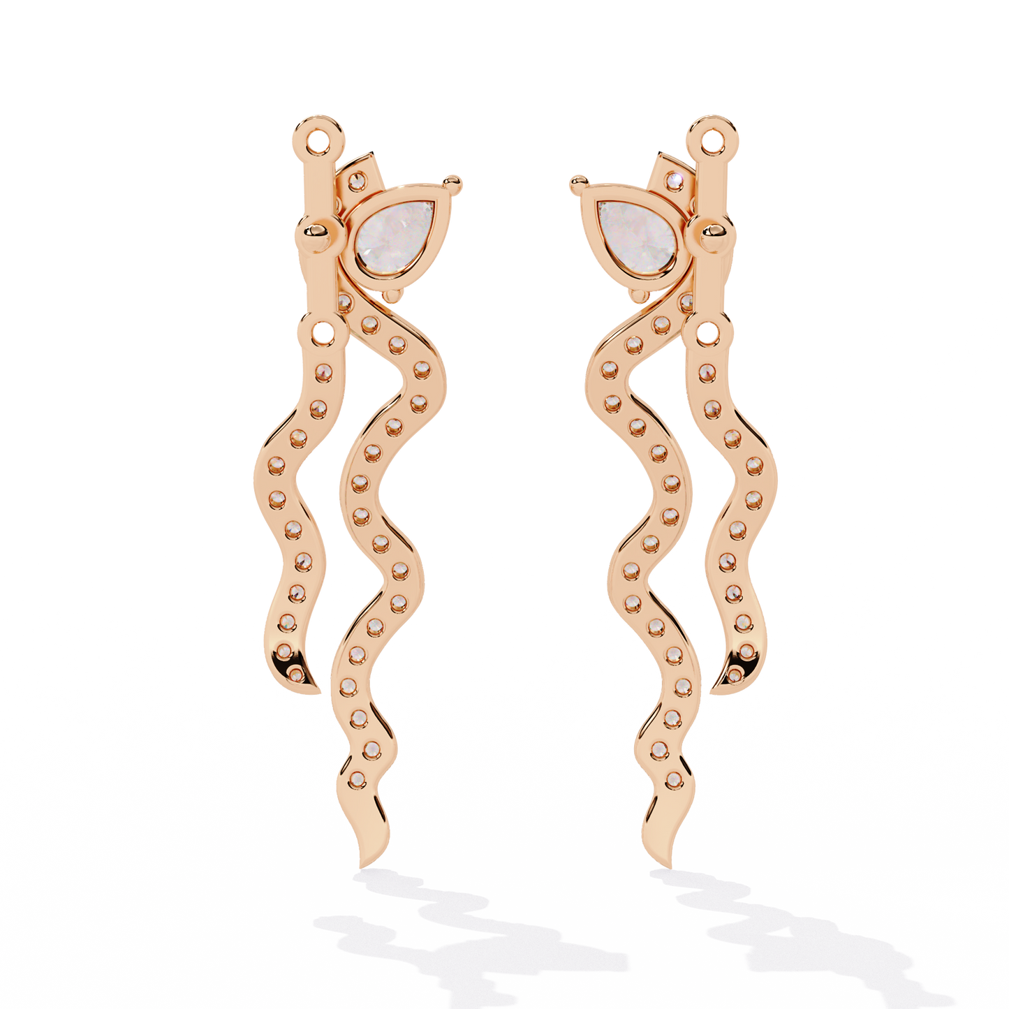 Serpentine Gleam – Pear & Pavé Diamond Drop Earrings in 14K Gold