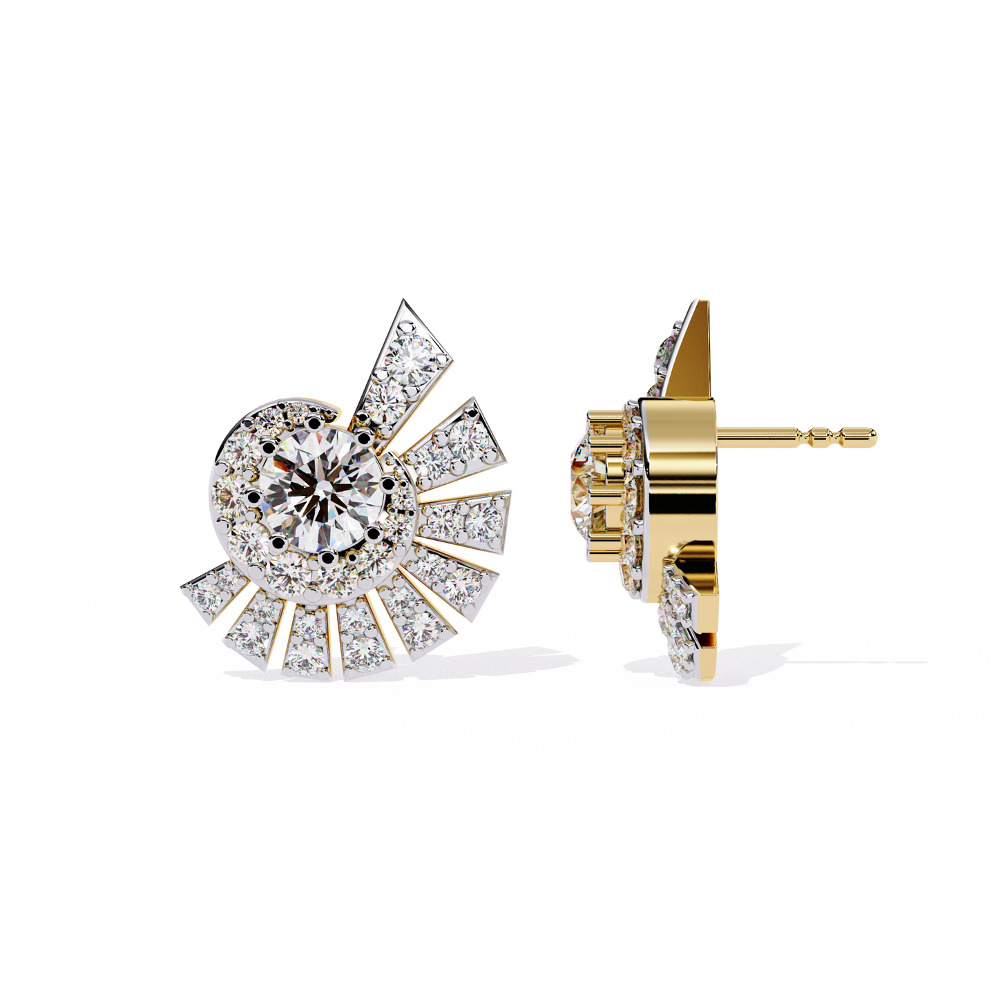 Solstice Swirl – Lab Diamond Radiant Burst Earrings in 14K Gold