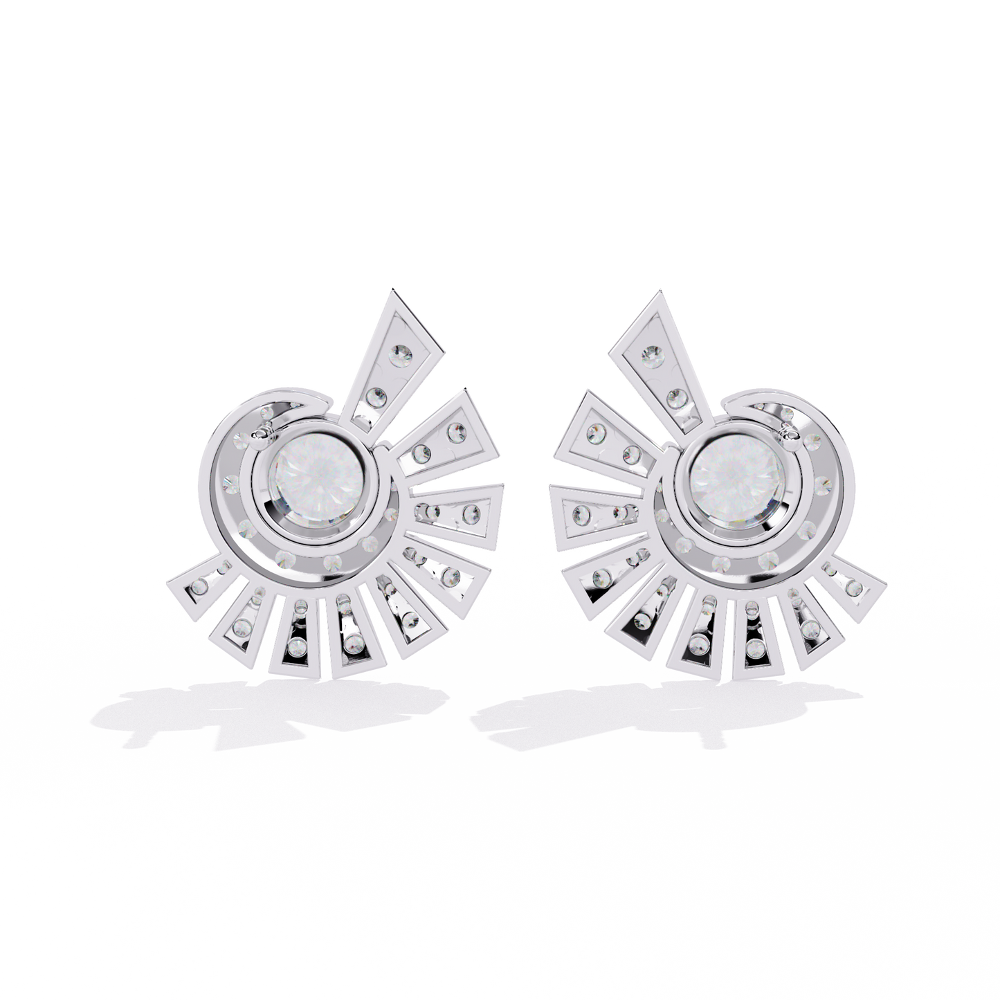 Solstice Swirl – Diamond Radiant Burst Earrings in 14K Gold