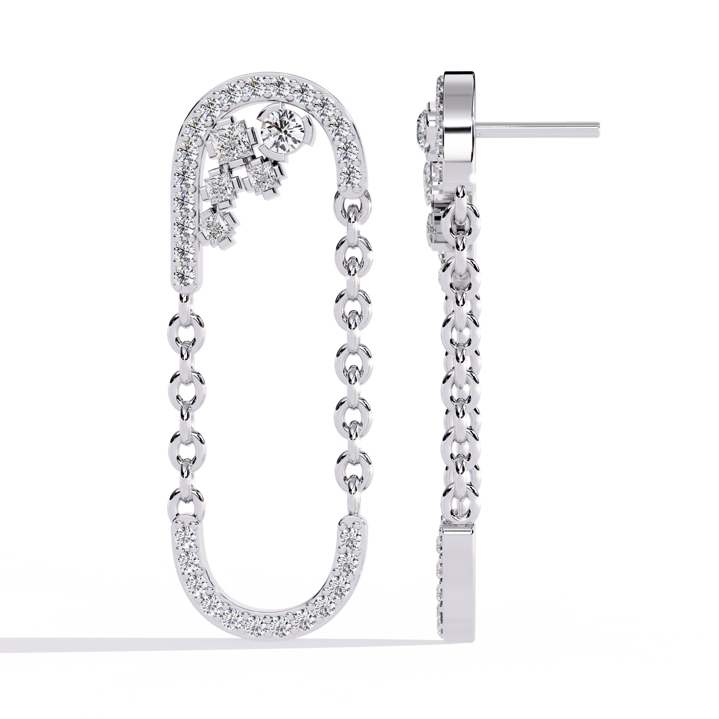 Luxe Loop – Pavé Diamond Chain Link Drop Earrings in 14K Gold