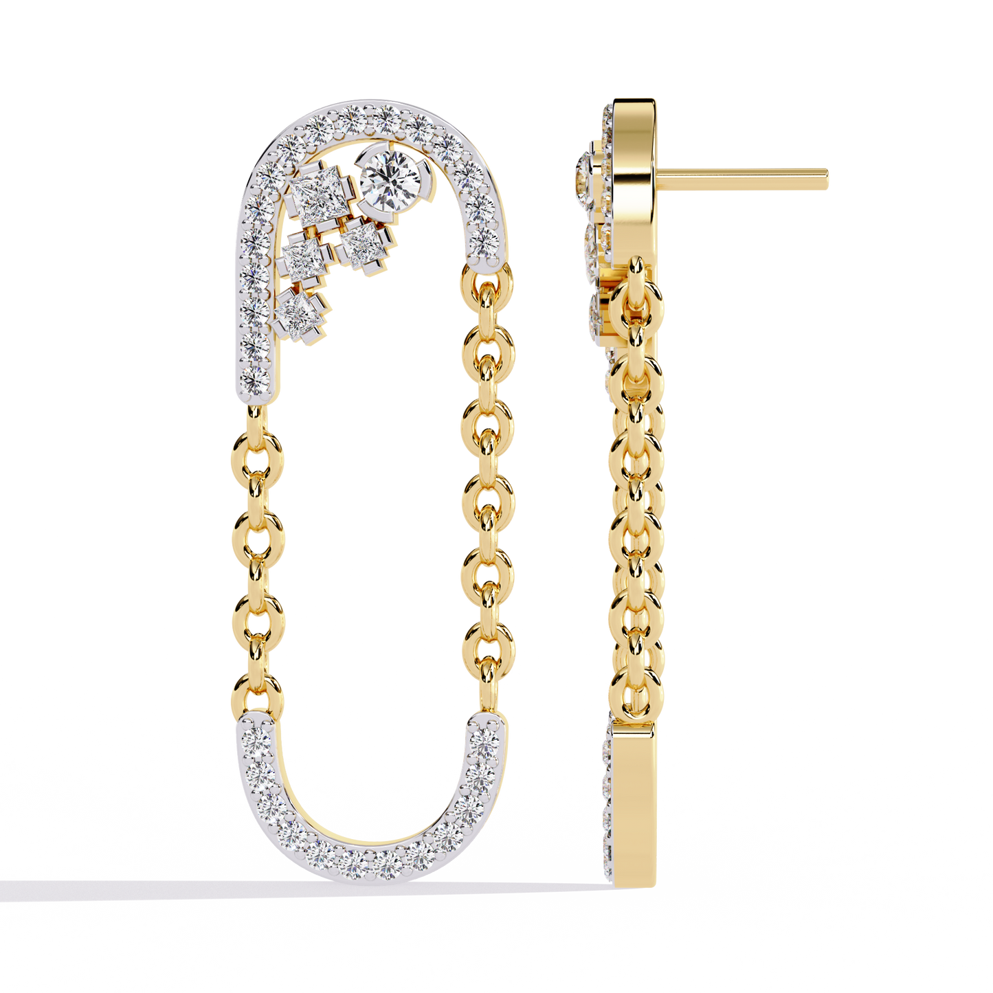 Luxe Loop – Pavé Diamond Chain Link Drop Earrings in 14K Gold
