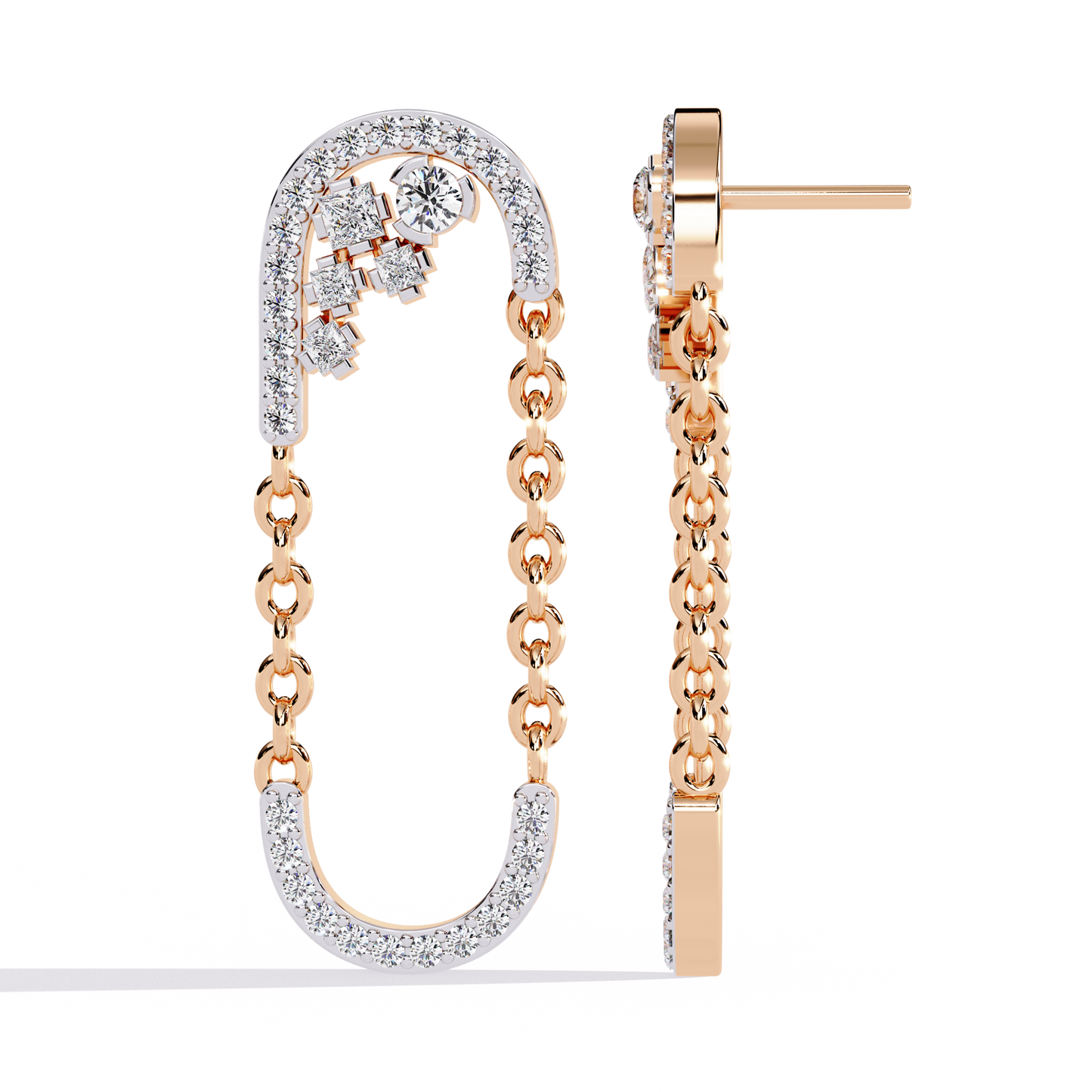 Luxe Loop – Pavé Diamond Chain Link Drop Earrings in 14K Gold