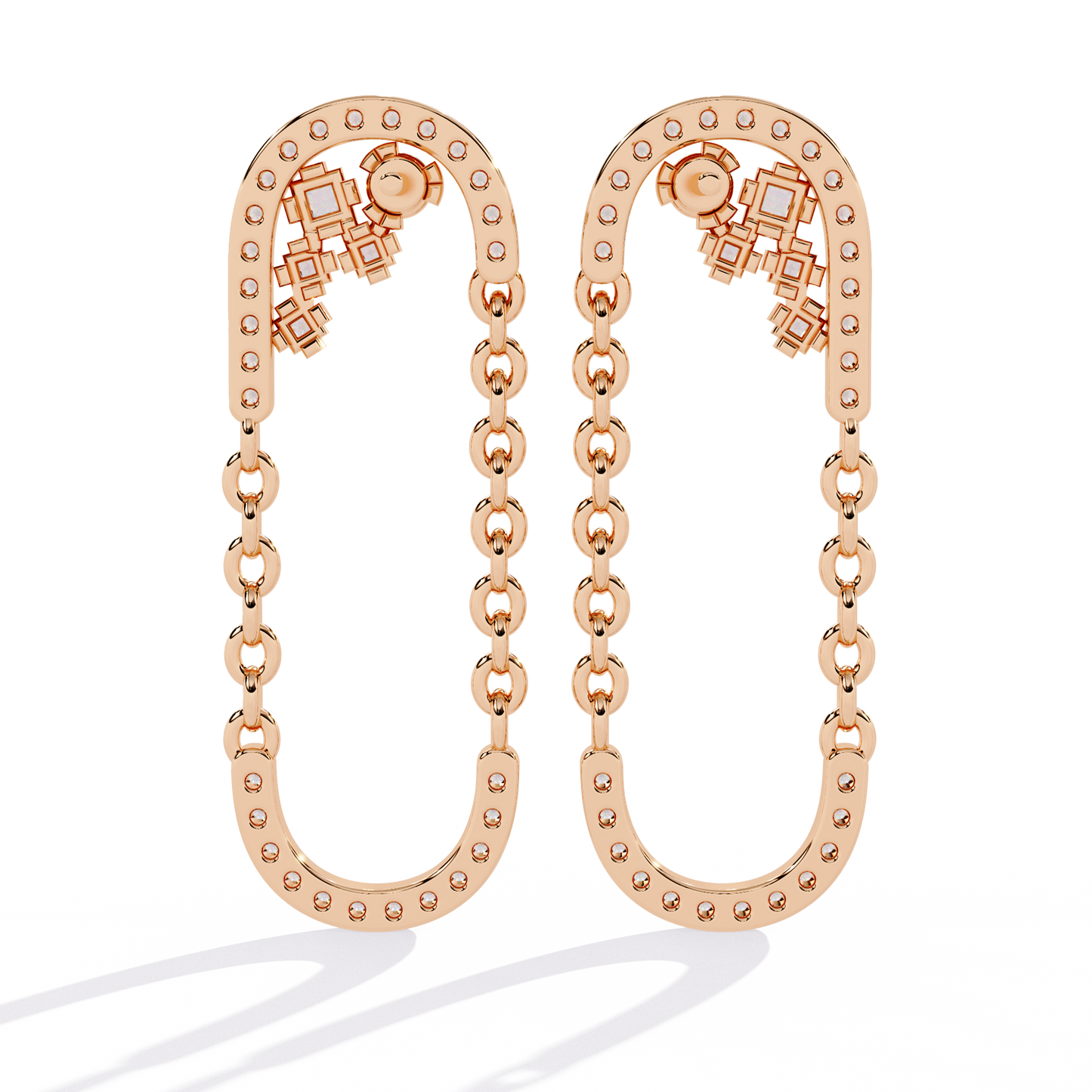 Luxe Loop – Pavé Diamond Chain Link Drop Earrings in 14K Gold