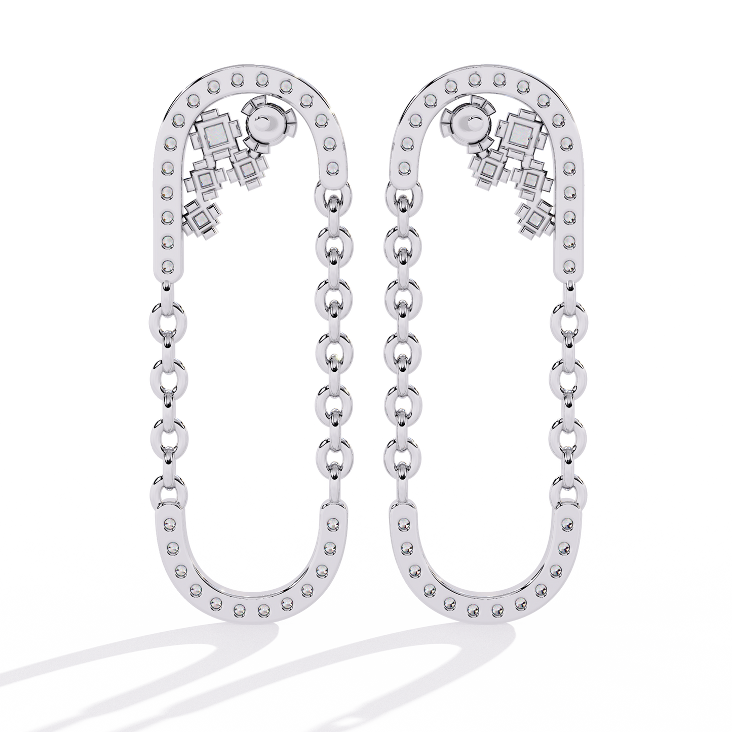 Luxe Loop – Pavé Diamond Chain Link Drop Earrings in 14K Gold