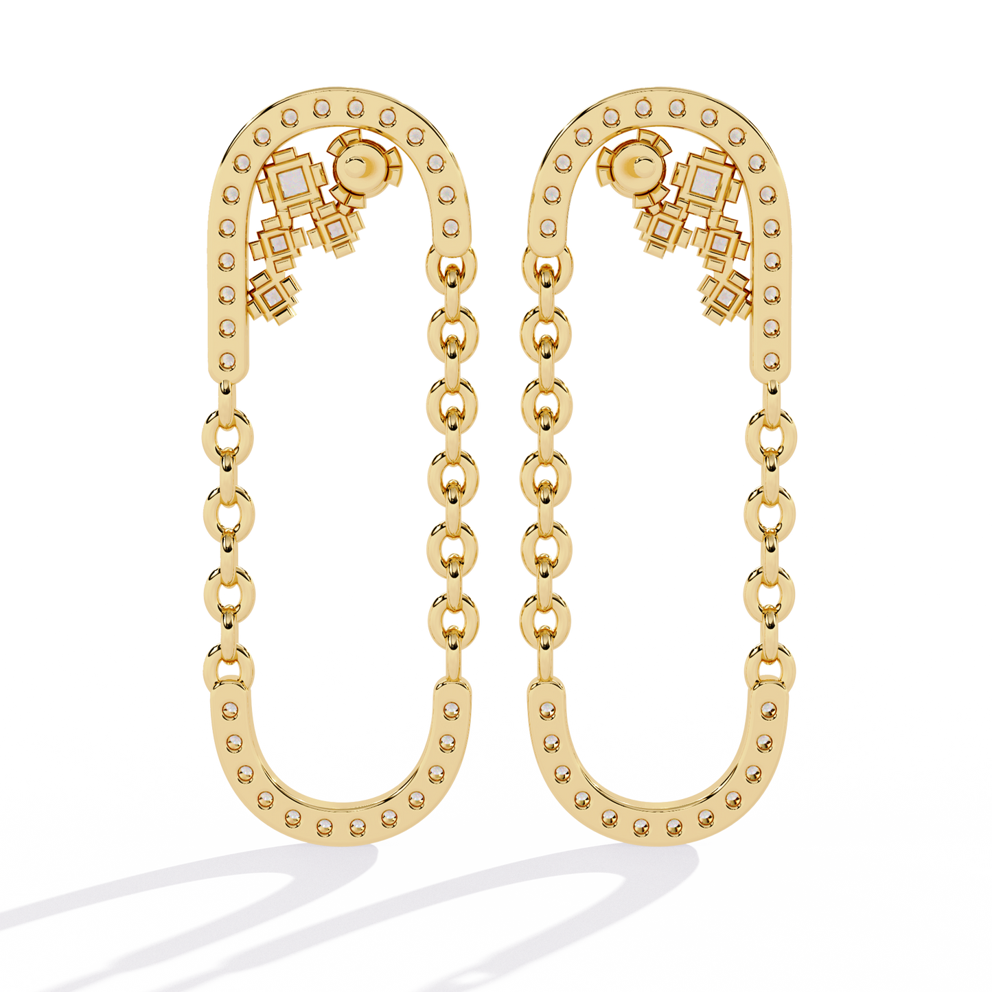 Luxe Loop – Pavé Diamond Chain Link Drop Earrings in 14K Gold