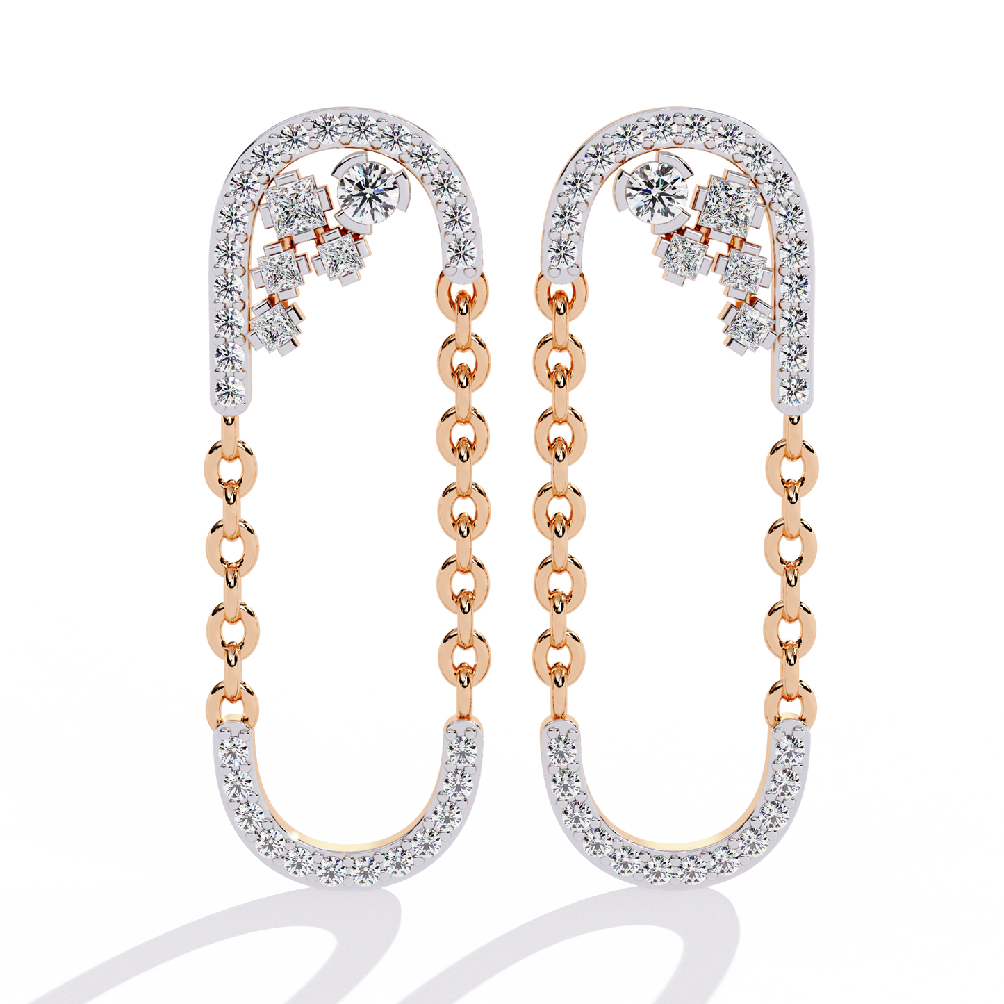 Luxe Loop – Pavé Diamond Chain Link Drop Earrings in 14K Gold