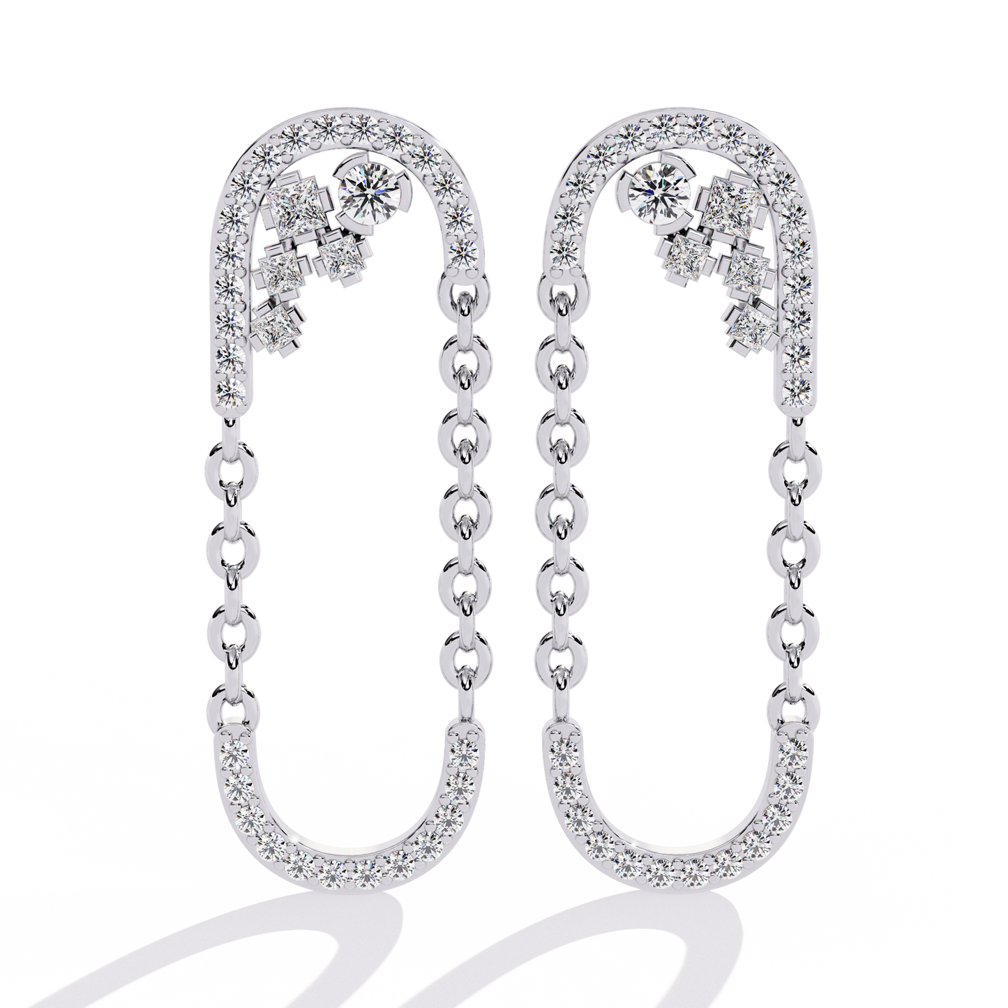 Luxe Loop – Pavé Diamond Chain Link Drop Earrings in 14K Gold