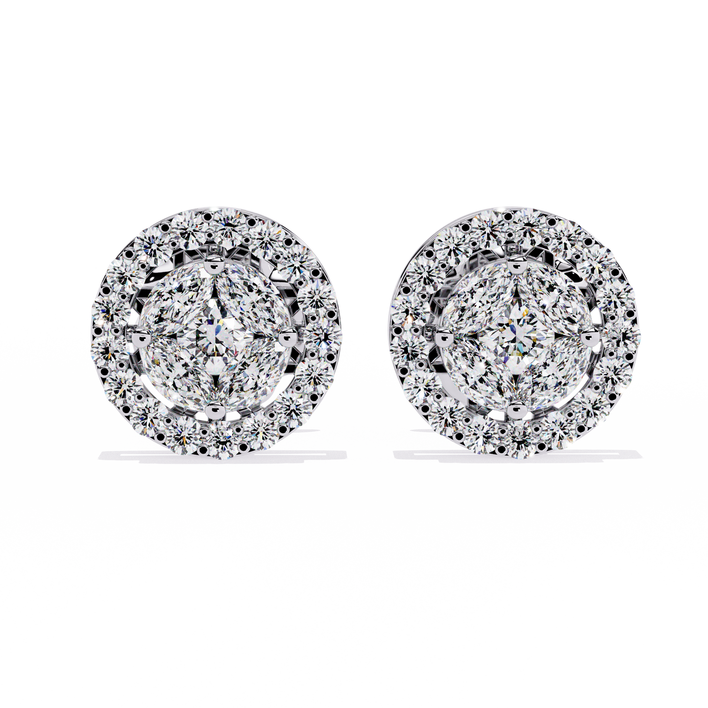 Lumière Crest – Princess & Marquise Lab Diamond Halo Studs in 14K Gold