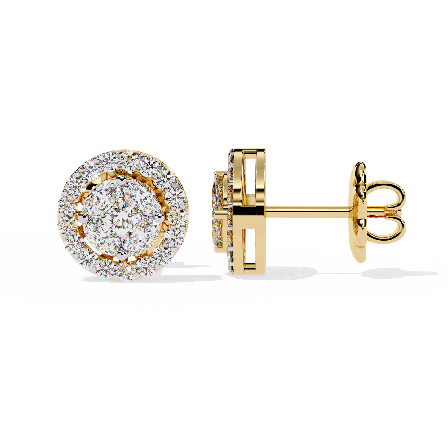 Lumière Crest – Princess & Marquise Lab Diamond Halo Studs in 14K Gold