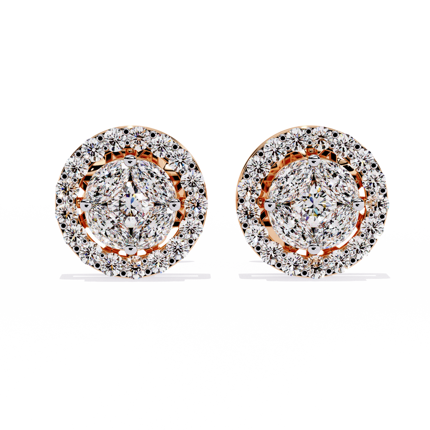 Lumière Crest – Princess & Marquise Lab Diamond Halo Studs in 14K Gold