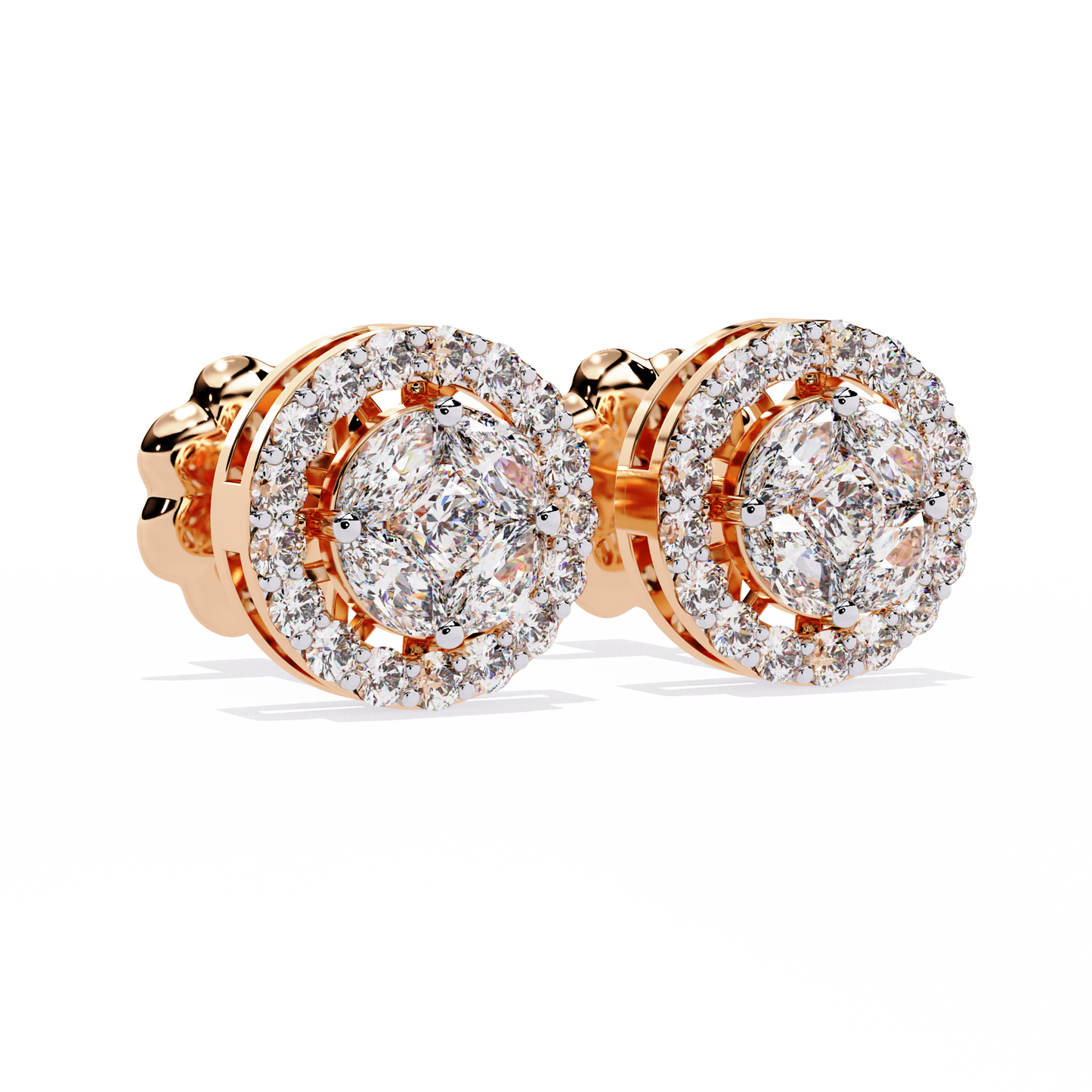 Lumière Crest – Princess & Marquise Lab Diamond Halo Studs in 14K Gold