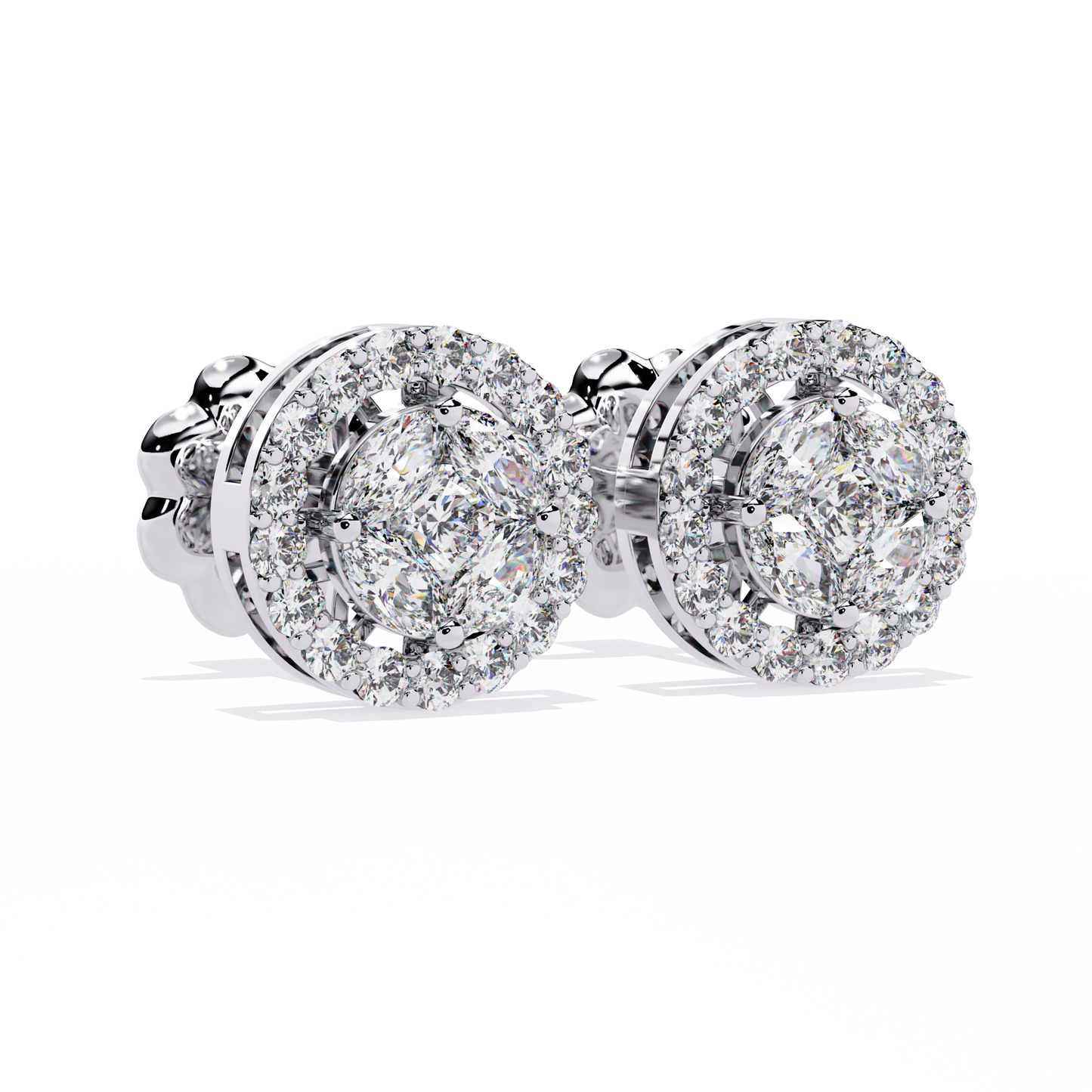 Lumière Crest – Princess & Marquise Lab Diamond Halo Studs in 14K Gold