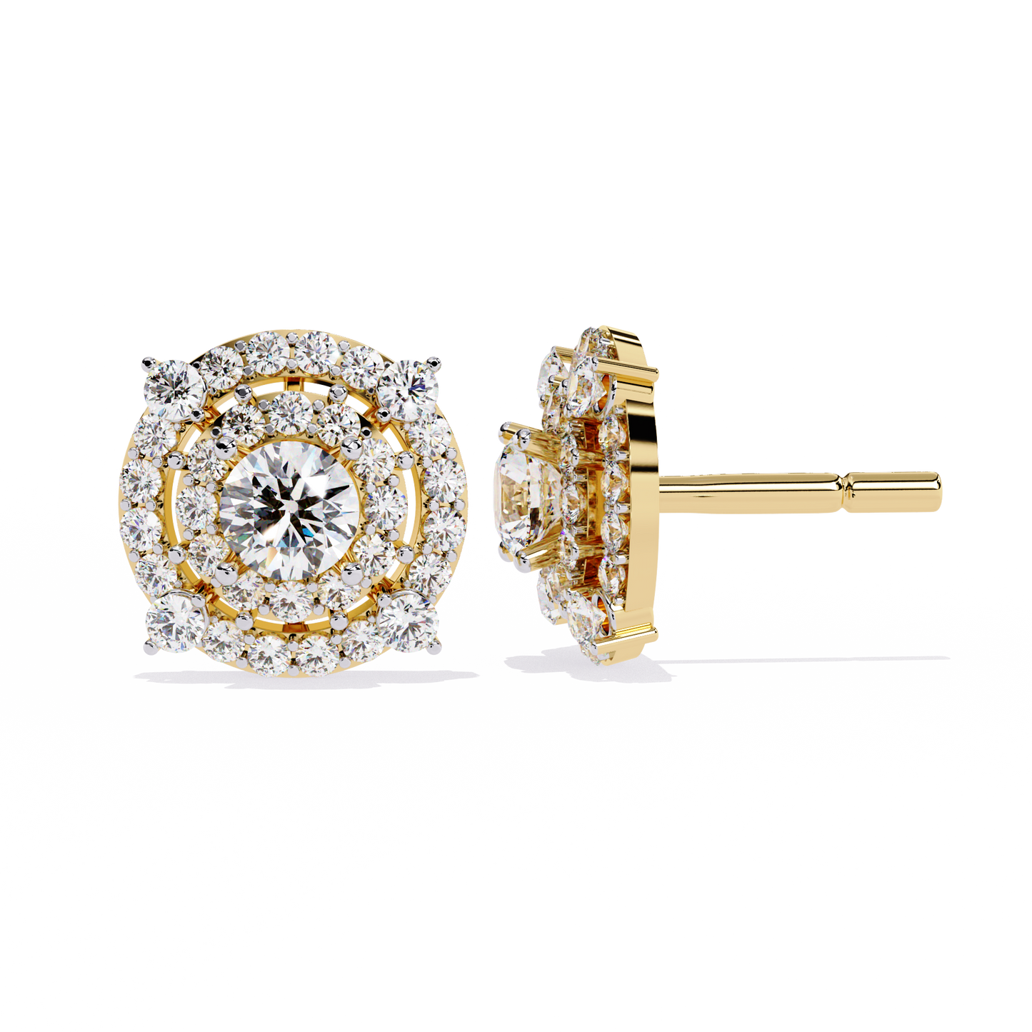 Eclipse Radiance – Double Halo Lab Diamond Stud Earrings in 14K Gold