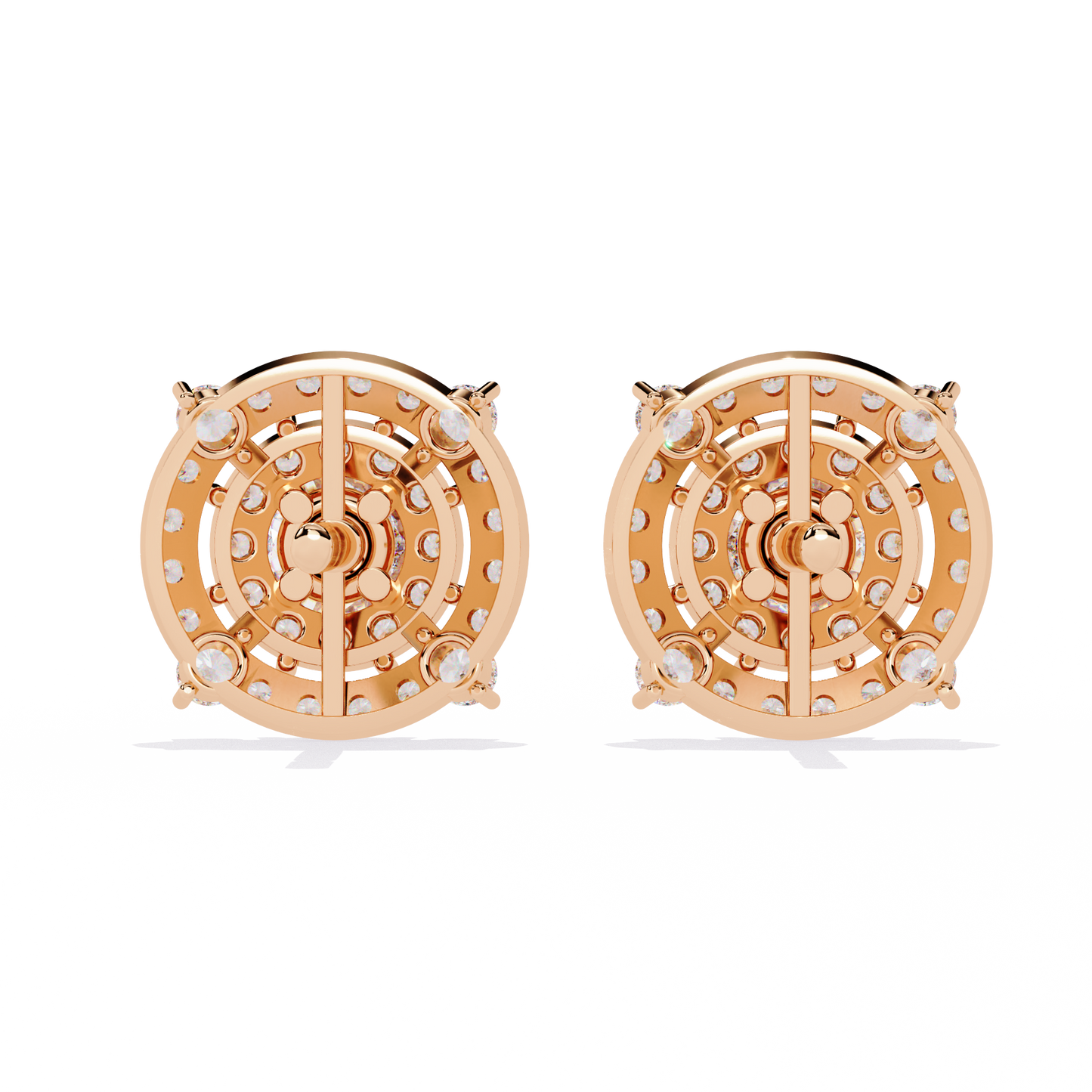 Eclipse Radiance – Double Halo Diamond Stud Earrings in 14K Gold