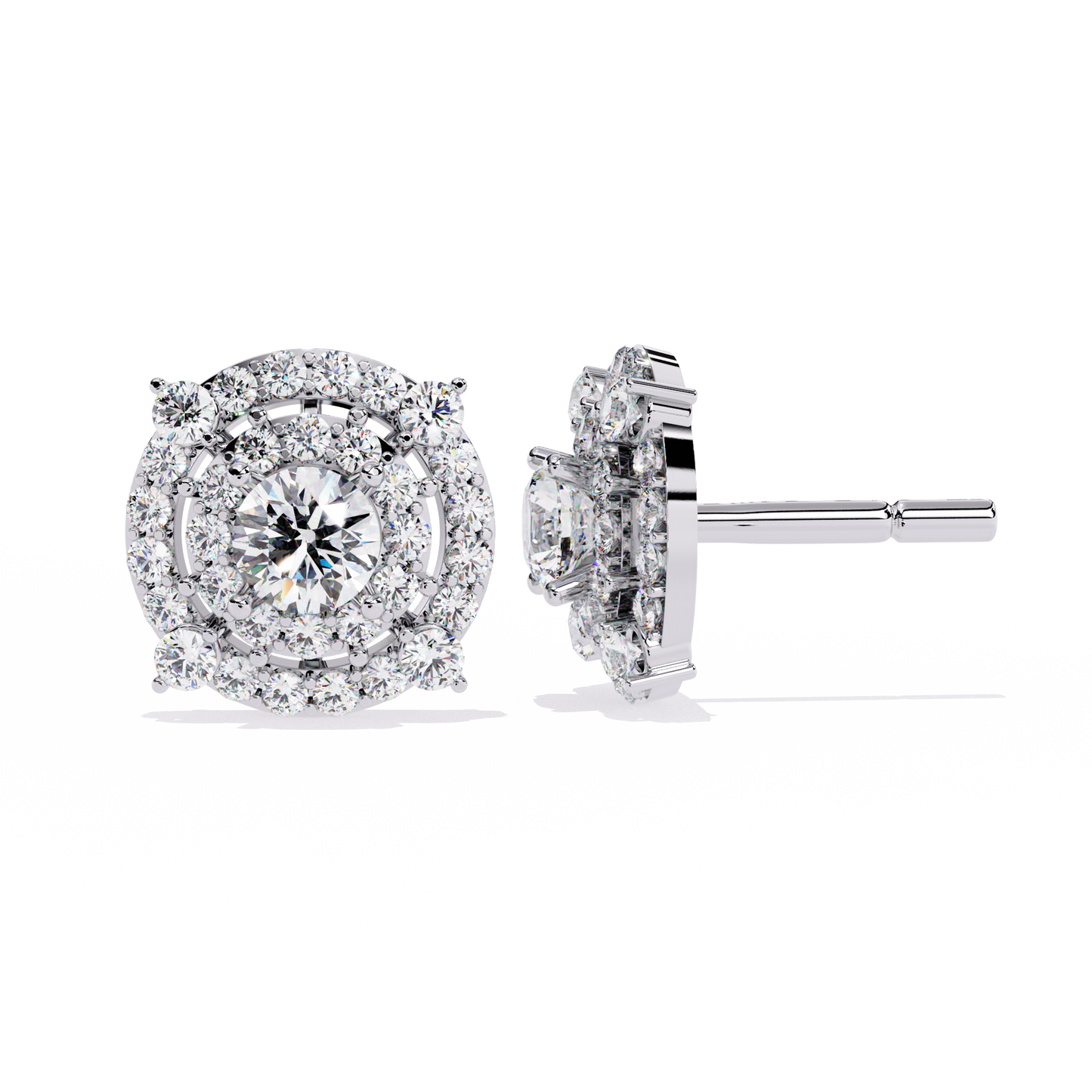 Eclipse Radiance – Double Halo Lab Diamond Stud Earrings in 14K Gold