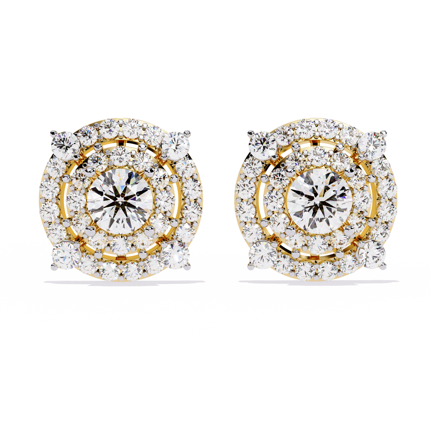 Eclipse Radiance – Double Halo Lab Diamond Stud Earrings in 14K Gold