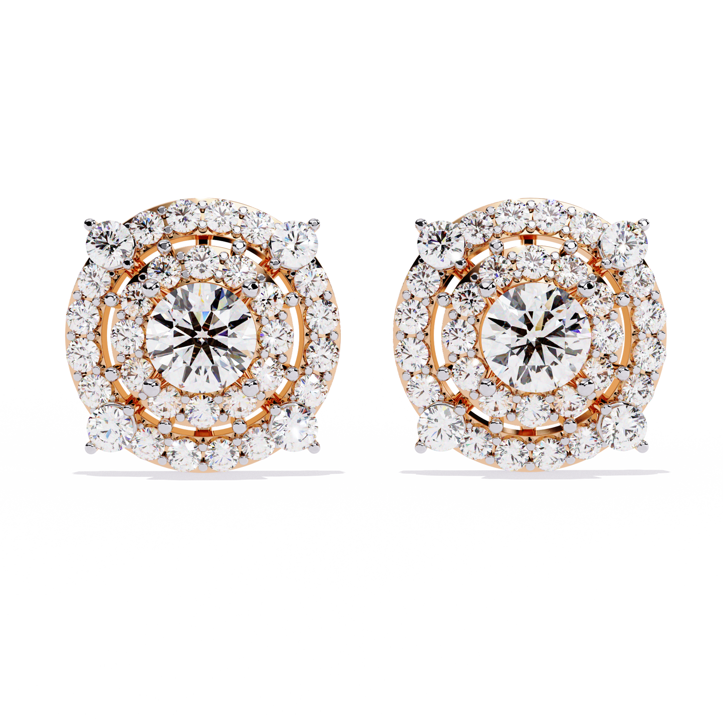 Eclipse Radiance – Double Halo Lab Diamond Stud Earrings in 14K Gold