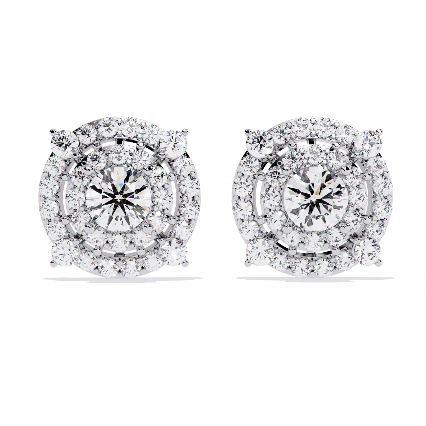 Eclipse Radiance – Double Halo Lab Diamond Stud Earrings in 14K Gold