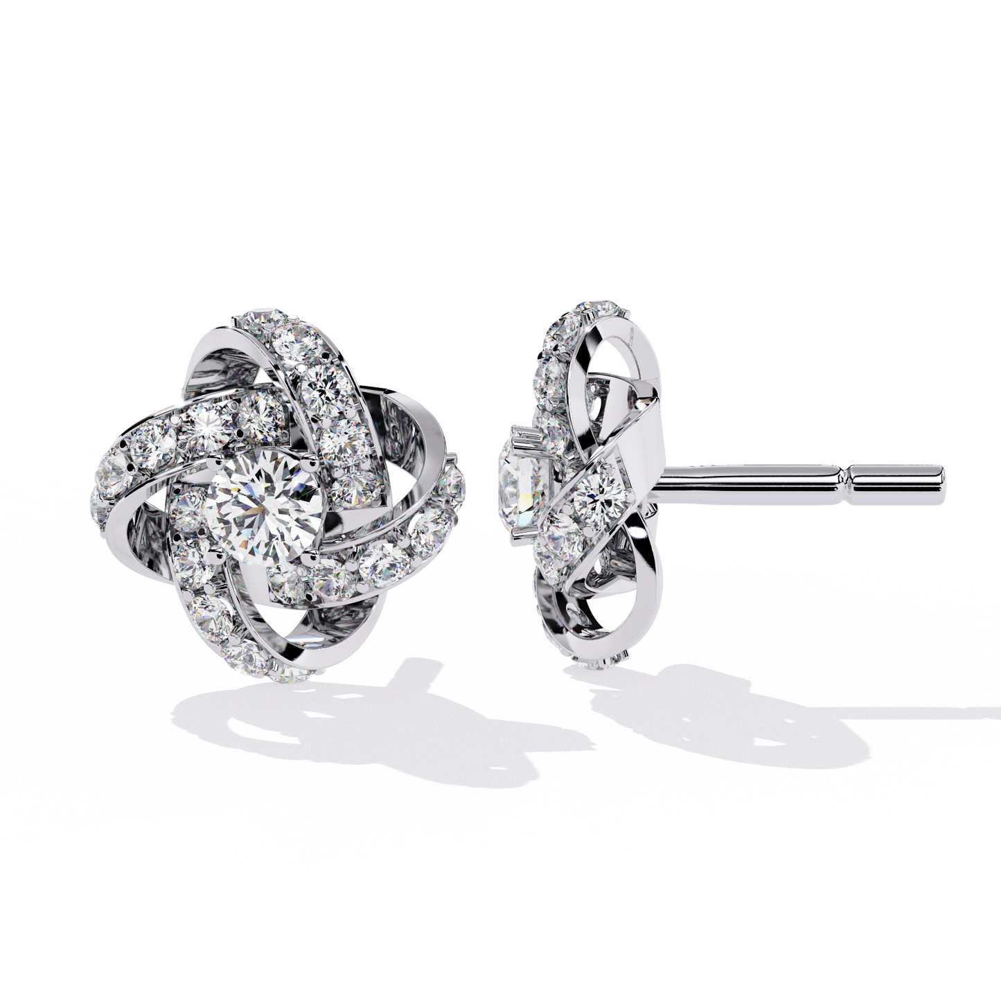 Petal Swirl – Lab Diamond Floral Knot Stud Earrings in 14K Gold