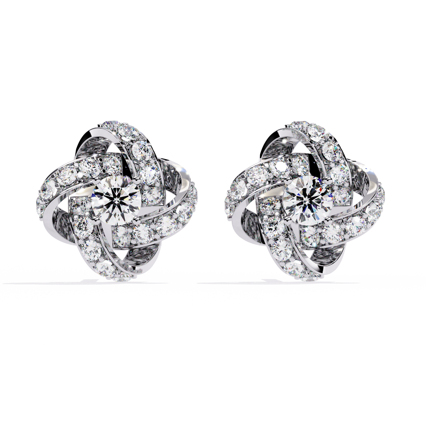 Petal Swirl – Lab Diamond Floral Knot Stud Earrings in 14K Gold