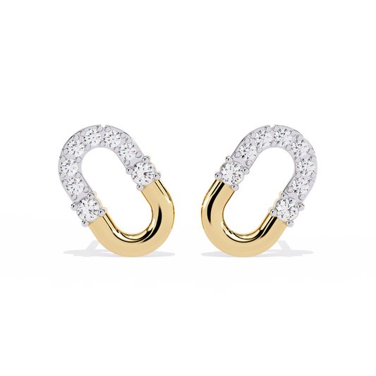 Diamond Bar Loop – Diamond Pavé Lock Earrings in 14K Gold