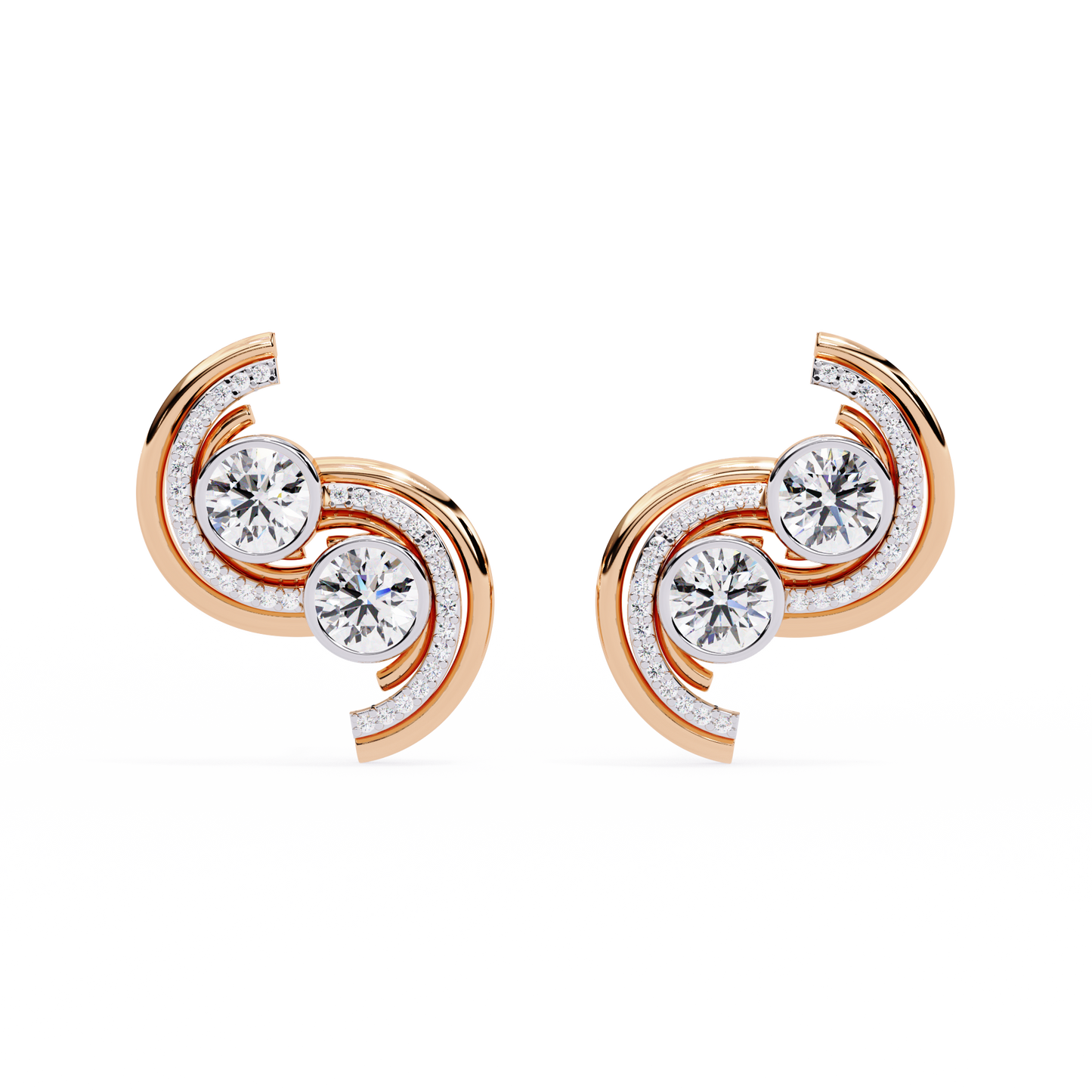Twin Orbit – Dual Round Diamond Swirl Earrings in 14K Gold
